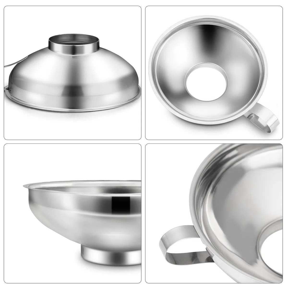 HAUSPROFI Set de embudo de acero inoxidable de 7 piezas con tarros de envasado, elevador y filtro - 3 tamaños de set de embudo de cocina para mermelada, envasado, aceite, especias - Apto para