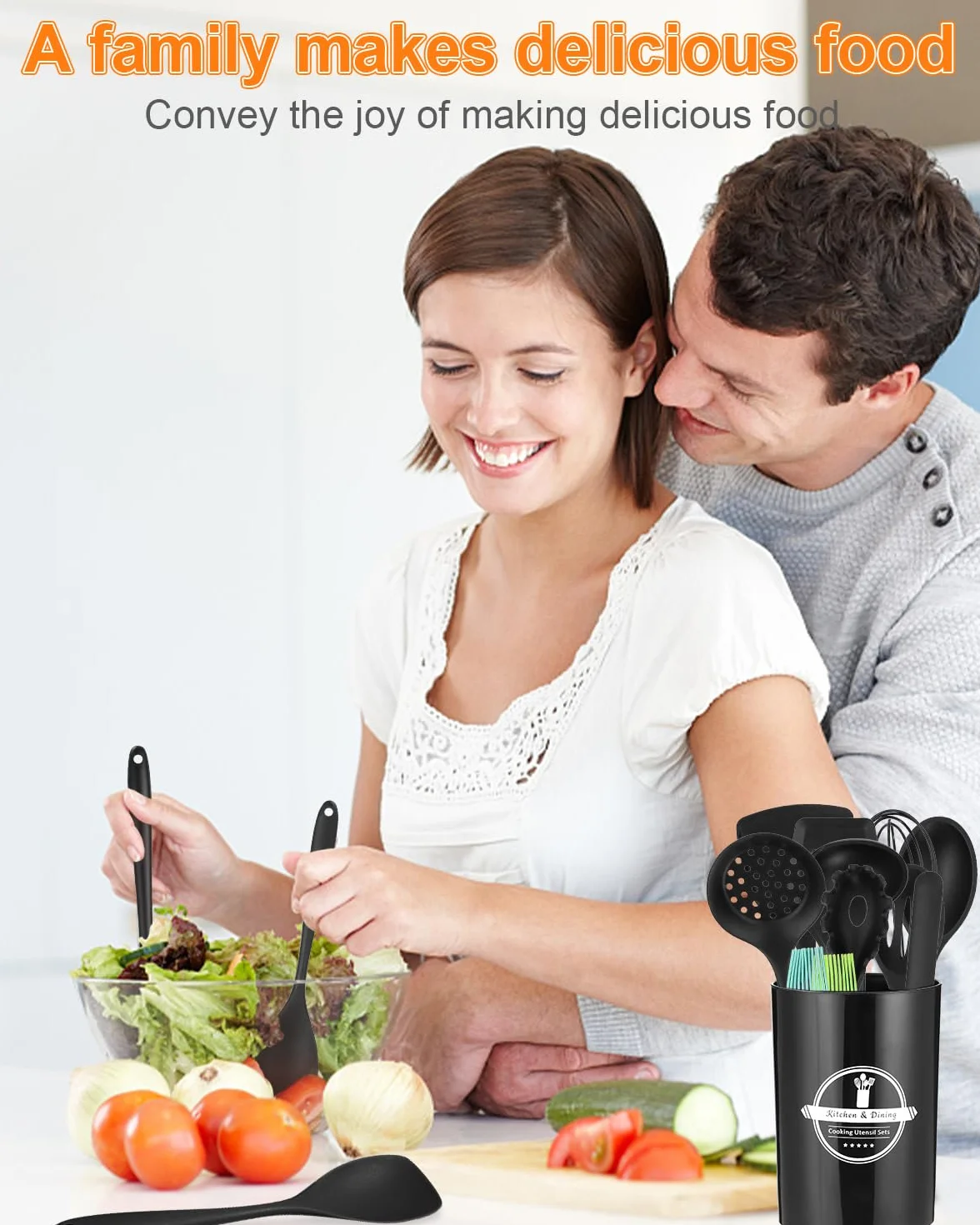 15 Piezas Utensilios de Cocina de Silicona,Negro Juego de Utensilios de Cocina de Silicona,Sin BPA,Juego Utensilios de Cocina Resistencia al Calor y Antiadherente con Cubo