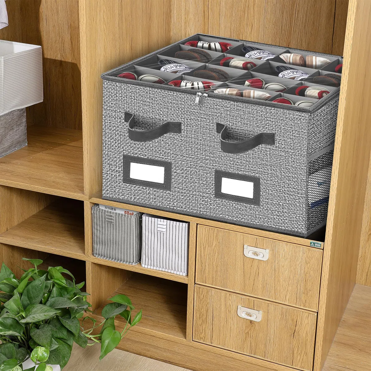 Organizador Zapatos Armario,Plegables Cajas Zapatos Transparentescon 16 Pares con Ventana Malla Zapatos Planos, Zapatillas de Deporte, Zapatillas(45x44x33cm,Gris Oscuro)
