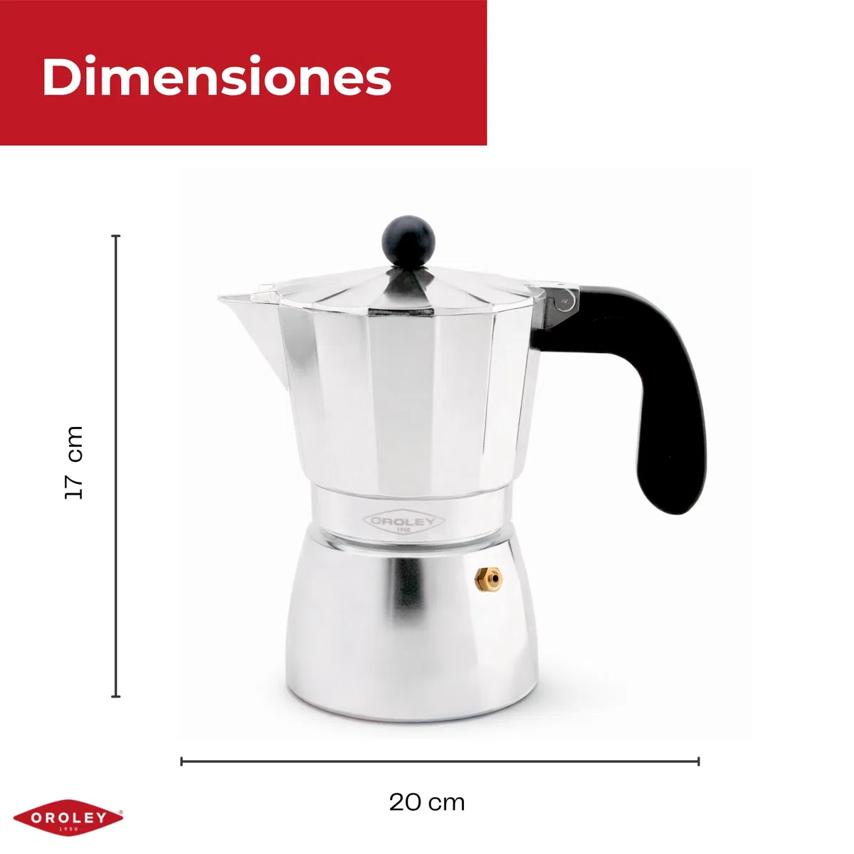 Oroley - Cafetera Italiana Alu | Aluminio | 6 Tazas | Cafetera Vitrocerámica, Fuego y Gas | Estilo Tradicional