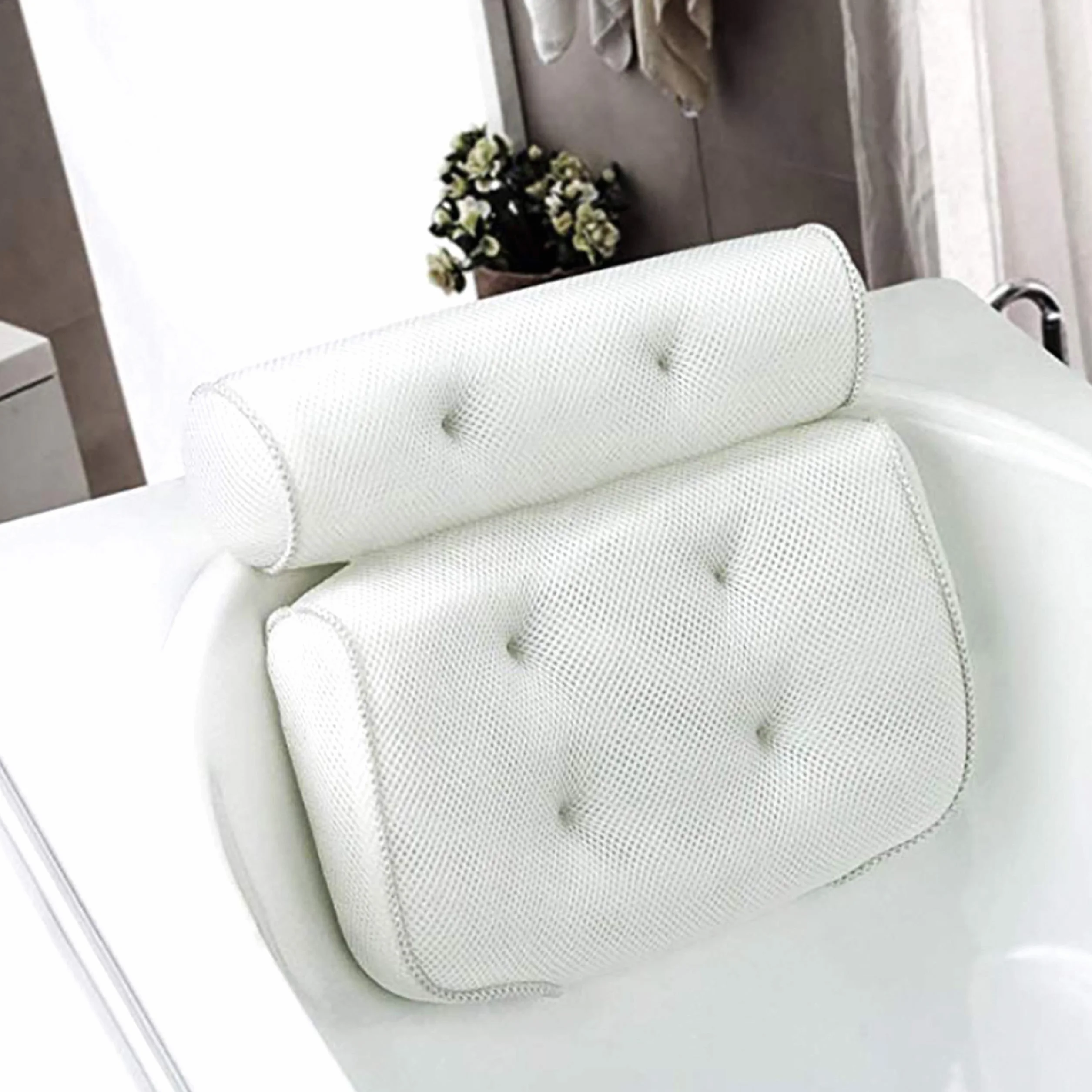 Yuning Almohada de Baño,Reposacabezas Bañera con 6 Ventosas,Soporte Suave la Cabeza,El Cuello,los Hombros y la Espalda y una cómoda Alfombra de baño,para SPA en Casa Bañera de Hidromasaje (Blanco)