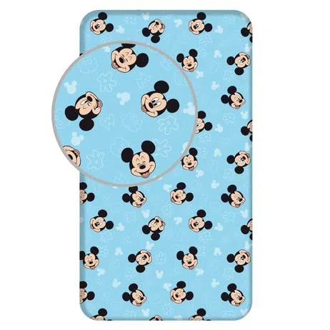 Jerry Fabrics F Mickey Mouse - Sábana bajera (1 pieza, 1 persona, esquinas elásticas, 90 x 200 cm, 100% algodón), color azul