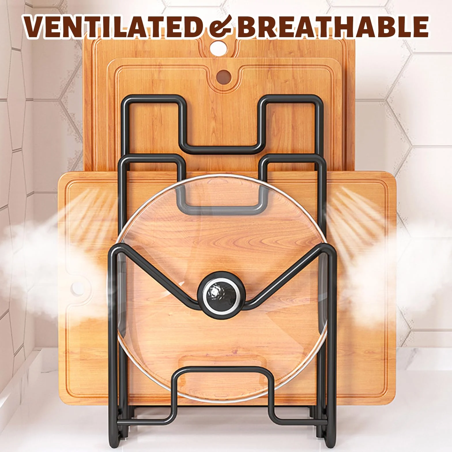 Soporte Bandejas Cocina Soporte Tabla Cocina De Metal, Organizador De Tabla De Cortar con 4 Compartimentos para tapas De Ollas, Espátulas, Platos, Bandejas para Hornear