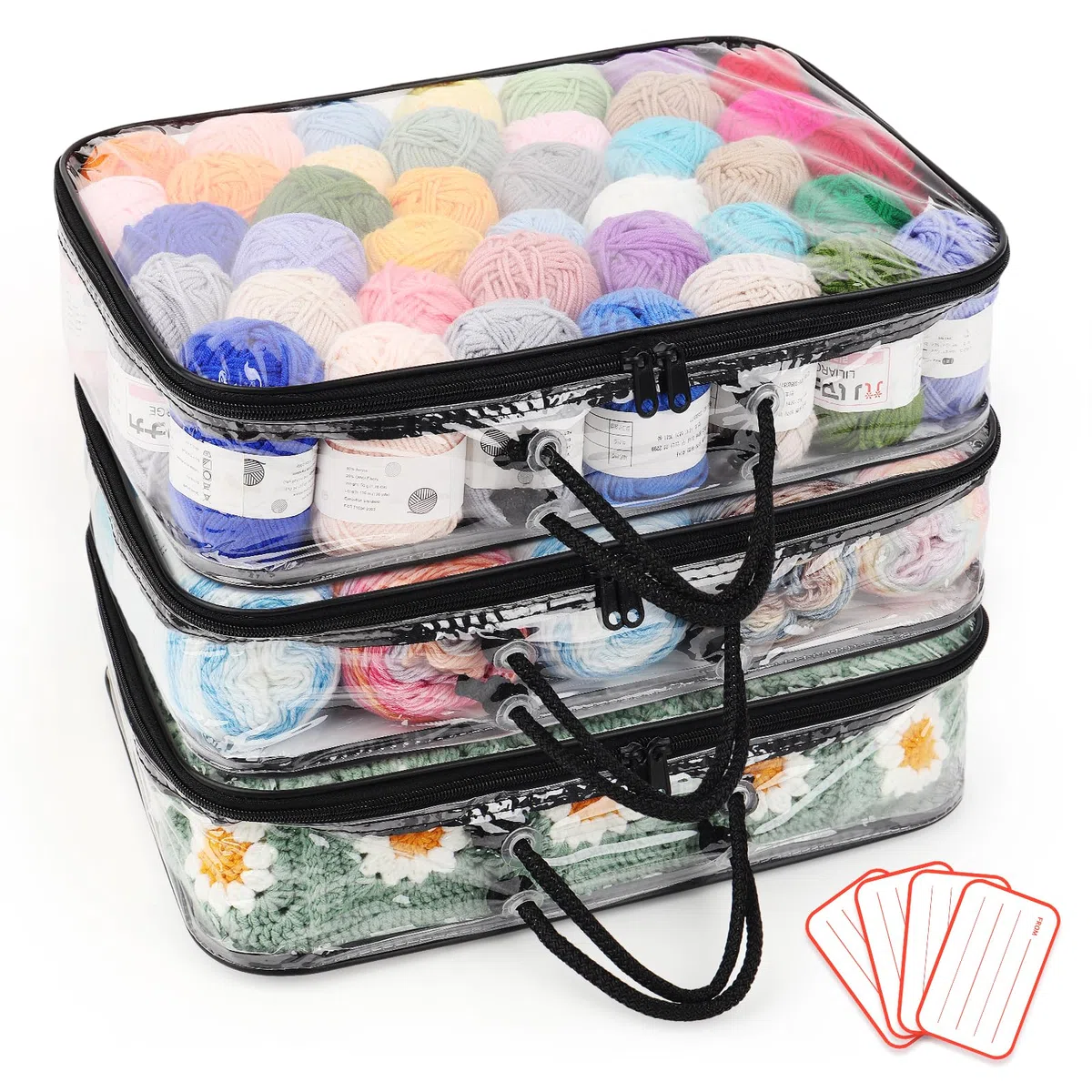 Coopay Organizador de almacenamiento de hilo transparente, 3 unidades, bolsas de almacenamiento de hilo de 12 x 16 x 4 pulgadas, organizador de almacenamiento de punto a prueba de polvo con