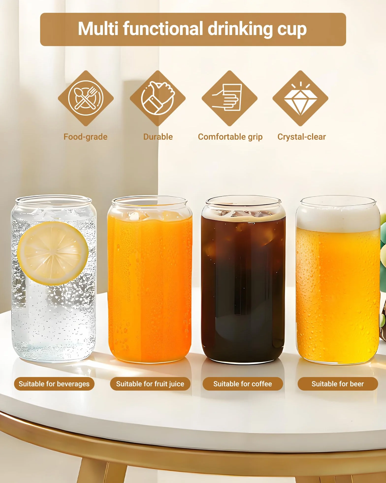 Juego de 4 vasos de 500 ml con tapa y pajita, vaso de agua y matcha, vasos con tapa, vasos de café helado, vasos de café helado, vasos de agua para matcha y café