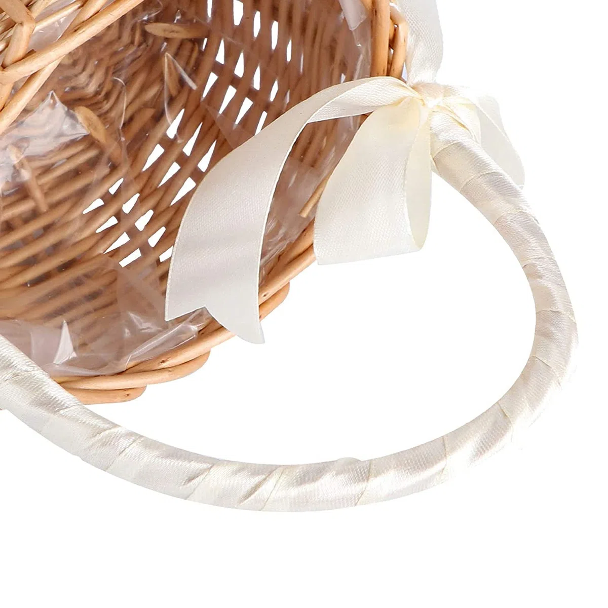 Cesta de Niña de Las Flores, Cesta de Flores de Ratán, Cestas de Mimbre para Bodas con Cinta, Cesta de Flores Tejida a Mano con Asa, para la Decoración de la Fiesta de la Boda en Casa, 15 * 8 cm