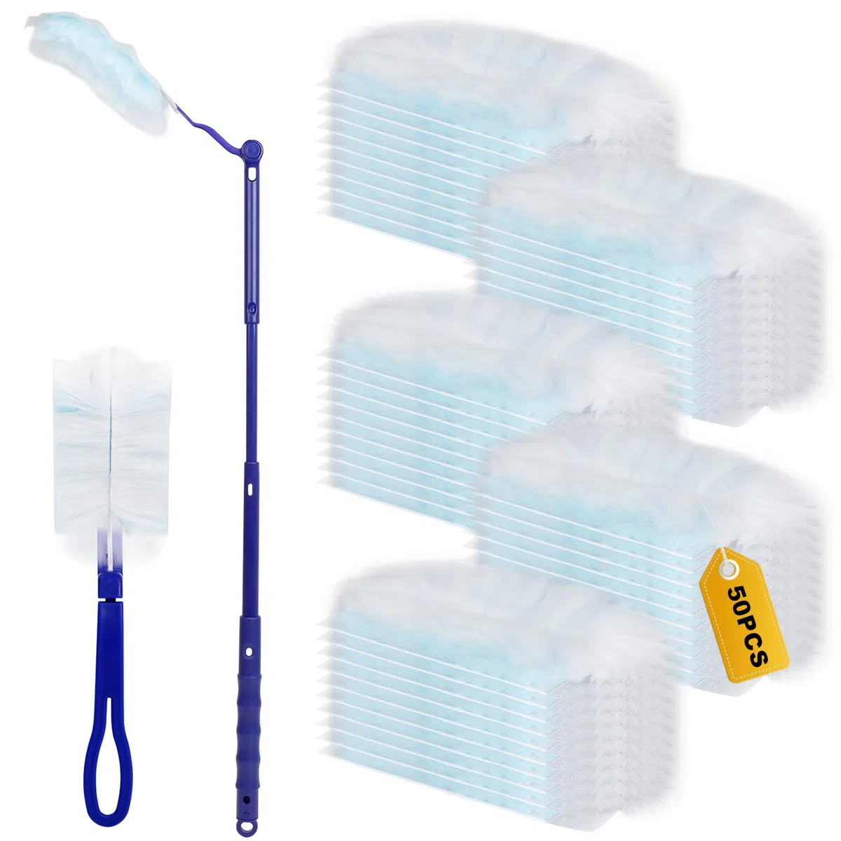 AiQInu 52 piezas de edredones que atrapan el polvo, 50 piezas de recambios de plumero con 1 mango largo y 1 mango corto, plumero de fibra superfina, polvo de limpieza para la escuela, oficina, hogar