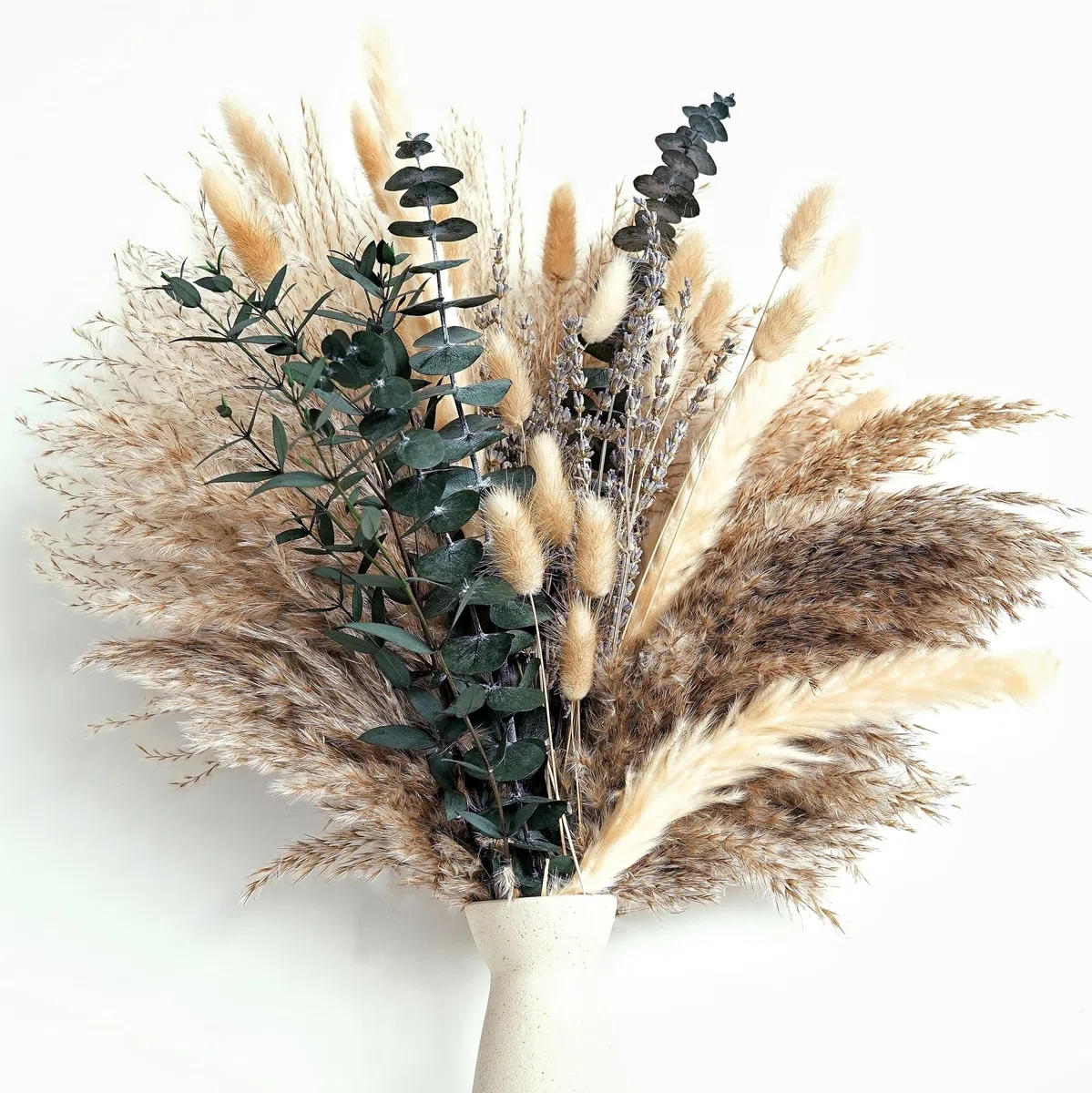 Naunauya Pampasgras Deko - Tischdeko y Trockenblumen Grünpampasgras Klein para Comedor, Sala de Estar - Flores Artificiales y Decoración de Verano en Estilo Boho - 1 PCS Eucalipto