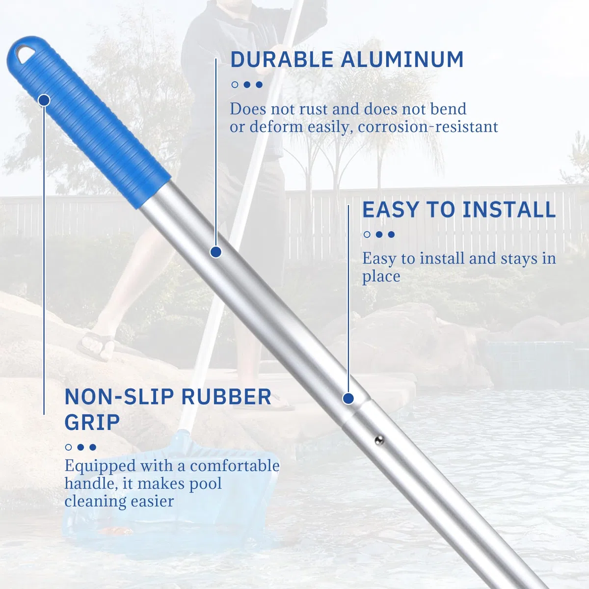 LALAGO Palo Mango Telescópico Aluminio, 5 Secciones 1,7m Palos Ajustable con Clip EZ, Poste Telescópico Aluminio, Poste para Limpieza de Piscinas, Varilla para Limpieza de Piscinas, Palo Extensible