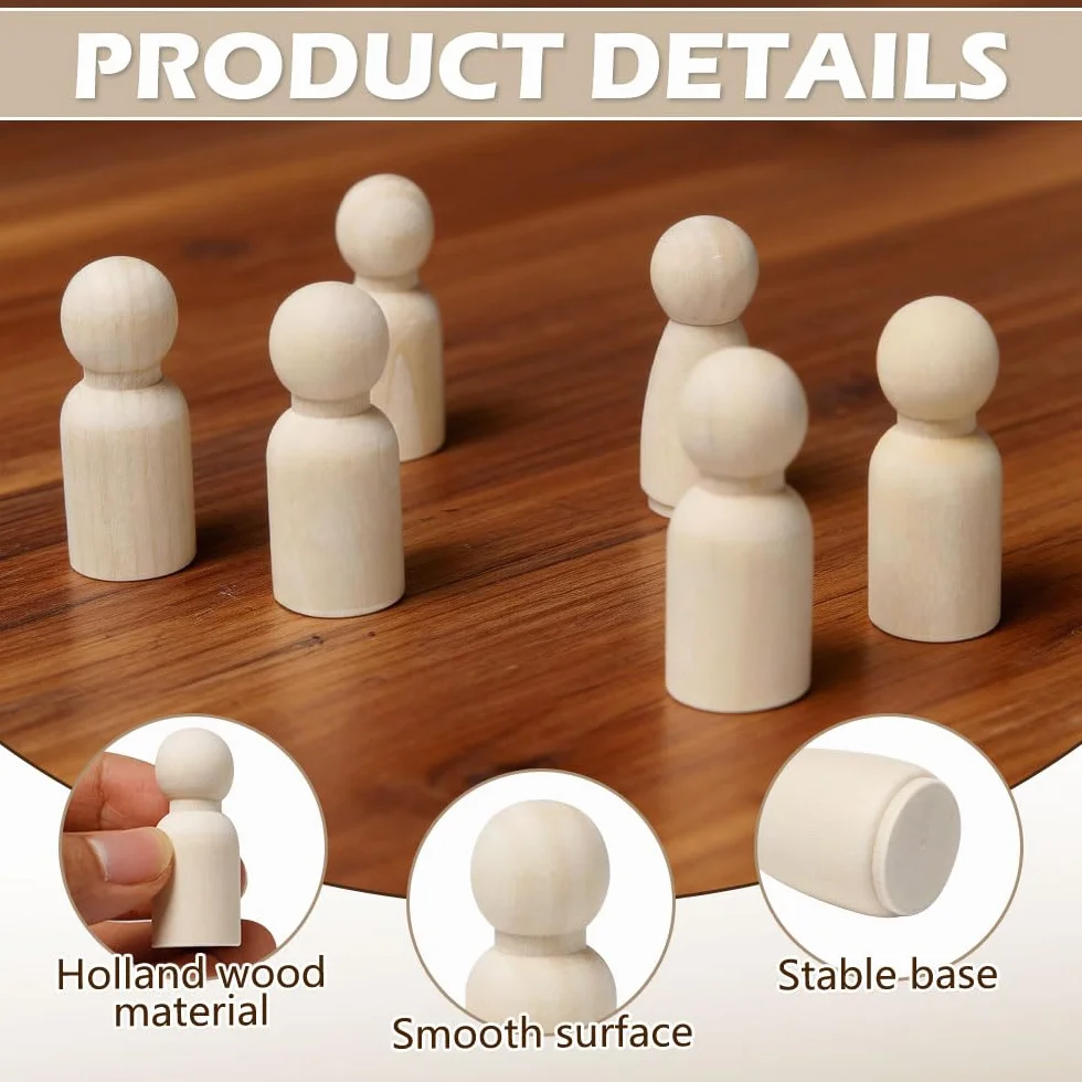 60 Piezas Pequeñas Figuras de Madera 43mm Clavijas Madera Muñecas para Manualidades Personas de Madera Sin Terminar para DIY Pintar y Colorear(30 Hombre y 30 Mujer)