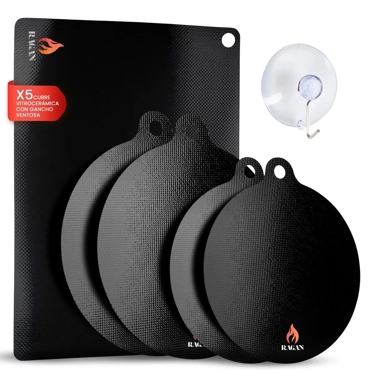 Protector Vitroceramica Inducción hasta 300ºC - Protector de Placa de Induccion Antirayaduras con 5 Piezas - Cubre Vitrocerámica con Gancho Ventosa - NO para COCINAR