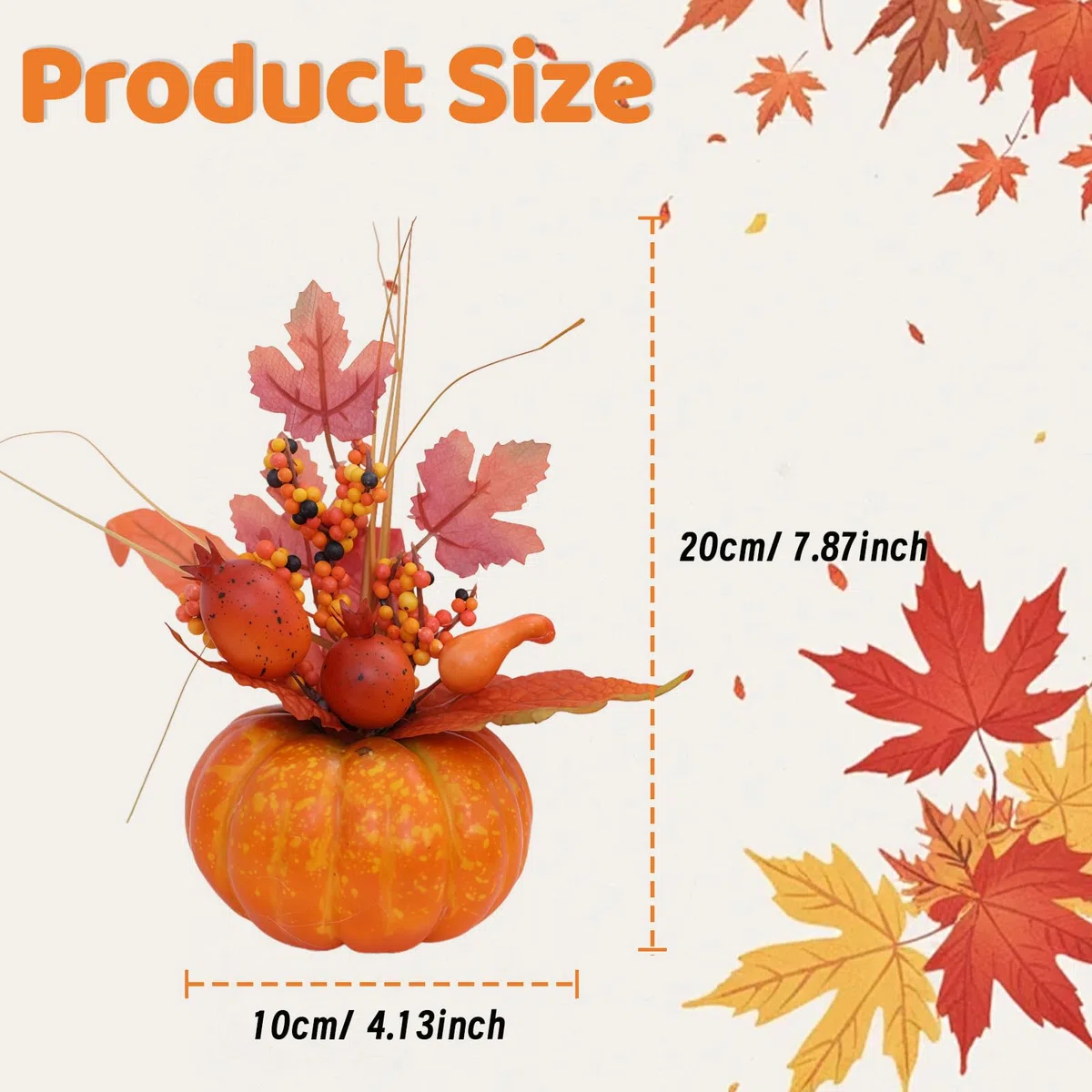 Calabazas decorativas artificiales, resistentes en cálidos tonos otoñales para Halloween, decoración de otoño, grande, de espuma, 20 cm (A)
