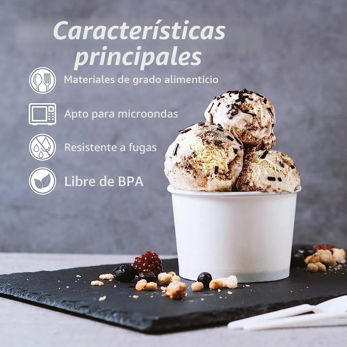 LATERN 50 Piezas Cuencos de Helado de Papel con 50 Piezas Cucharas, 12oz /360ml Cuencos de Papel Desechables para Comida Fría y Caliente Sopa Sundae Yogur Helado Postre (Blanco)