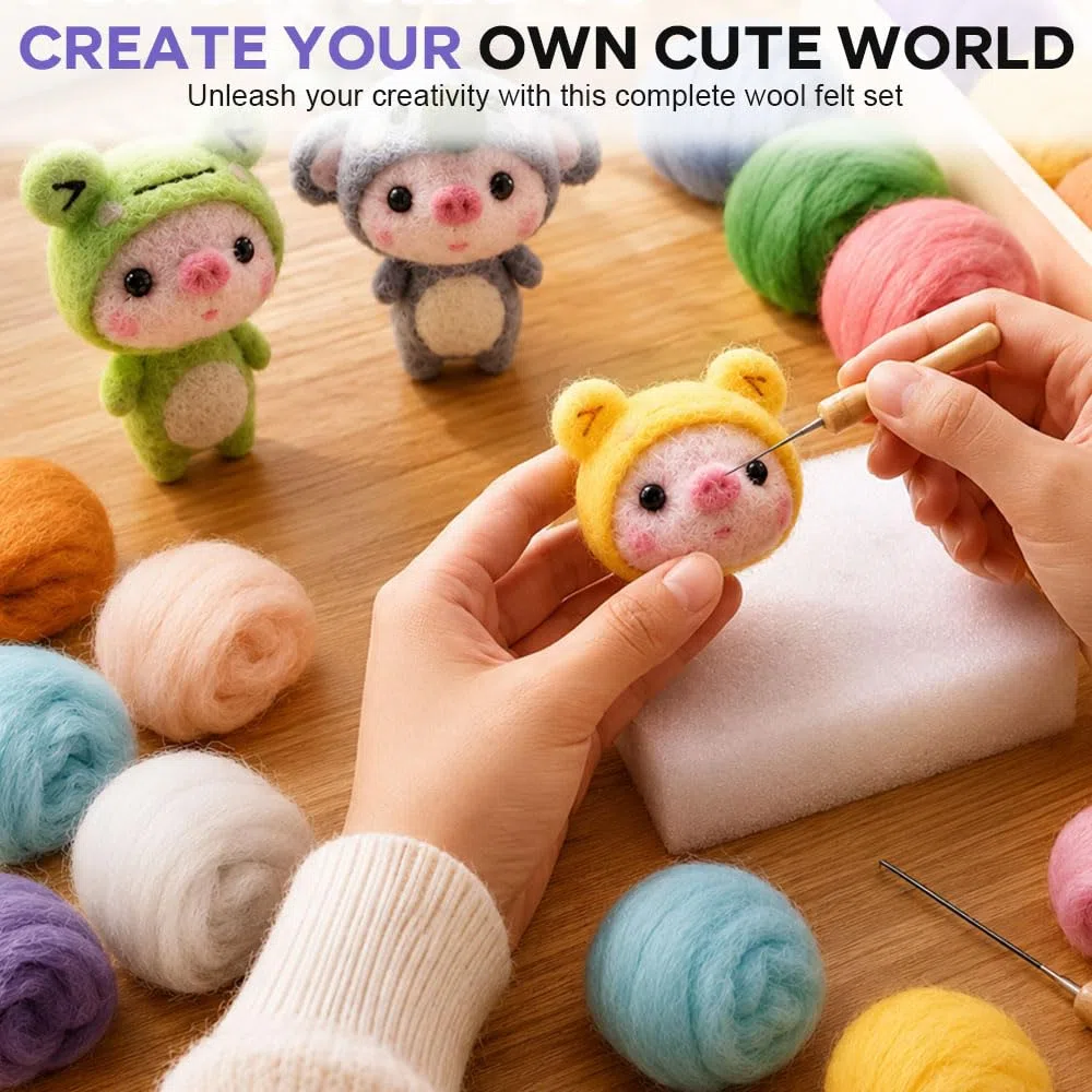 36 Colores Fieltro de Lana para Manualidades 108 G,Lana Cardada Natural, Kit de Fieltro de Aguja,Fieltros Seco y Húmedo,Lanas Fieltros Tejer Principiantes,Fieltroes Hechos a Mano para Niños, DIY