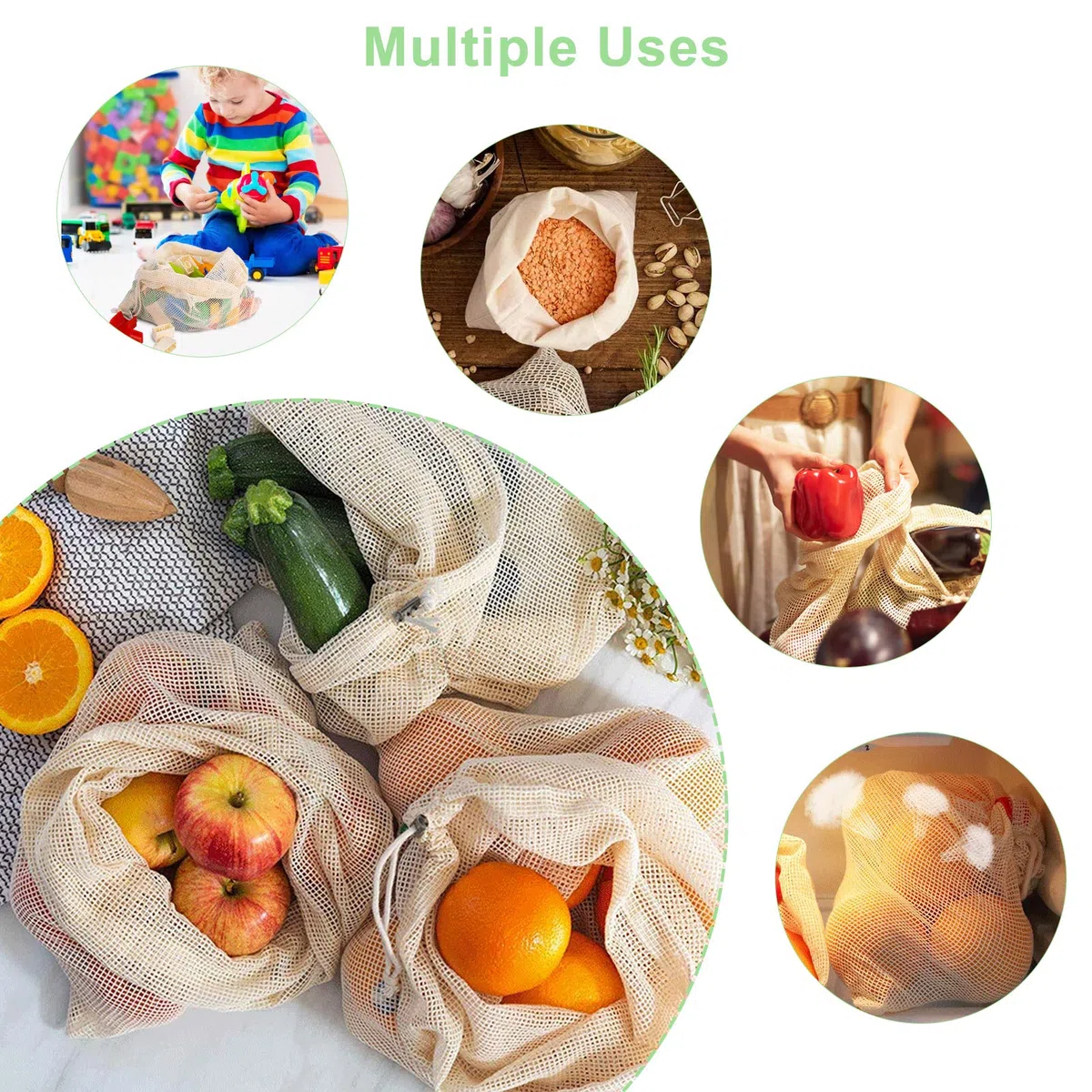 Viedouce Bolsas Reutilizables Fruta Verdura,Bsas Compra Reutilizables Algodon,Bolsas Malla Fruta Productos,Lavable
