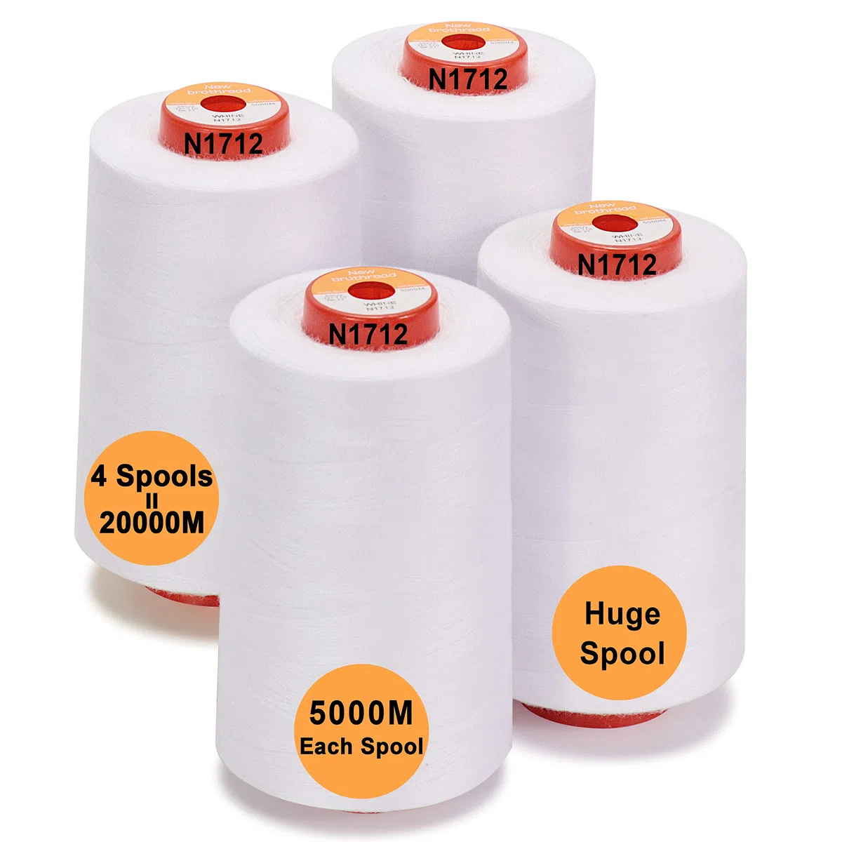 New brothread - 28 Opciones - 4 Bobinas Grandes de 5000M hilo de coser de poliéster todo propósito 40S/2 (Tex27) para coser, acolchar, patchwork, remalladora y overlock - White