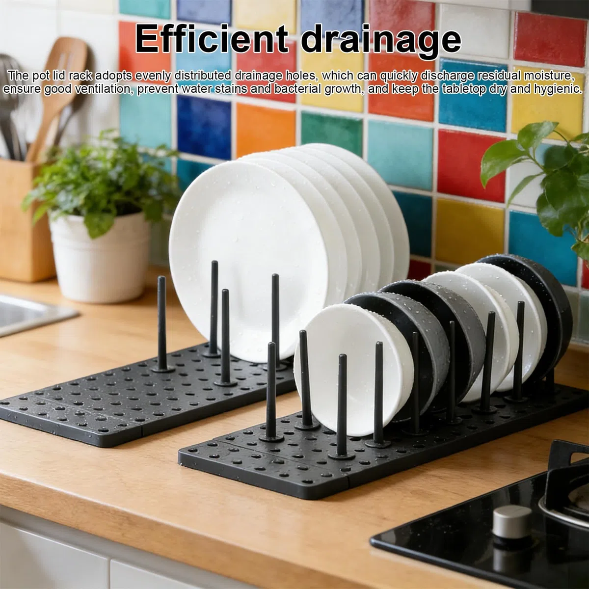 PARFCO 2 Piezas Organizador Sartenes y Ollas Cajón, Organizador Tapas Ollas Ajustable 40–54 cm con 24 Pilar, Soporte Tapas Ollas Gris para Platos y Sartenes