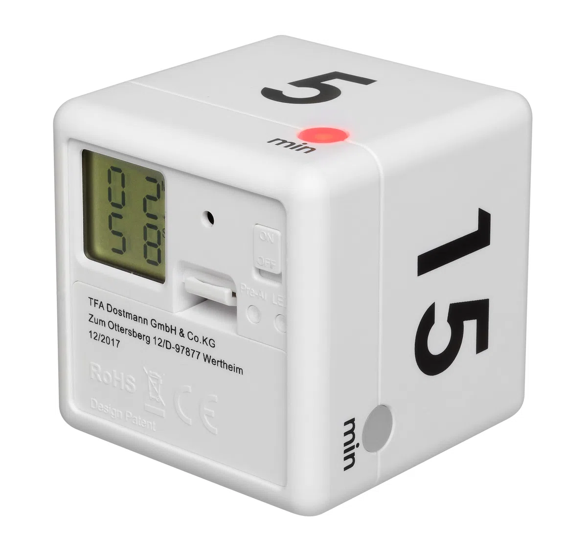TFA Dostmann Digital Cubo. Temporizador, plástico, Blanco, 6 x 6 x 6 cm