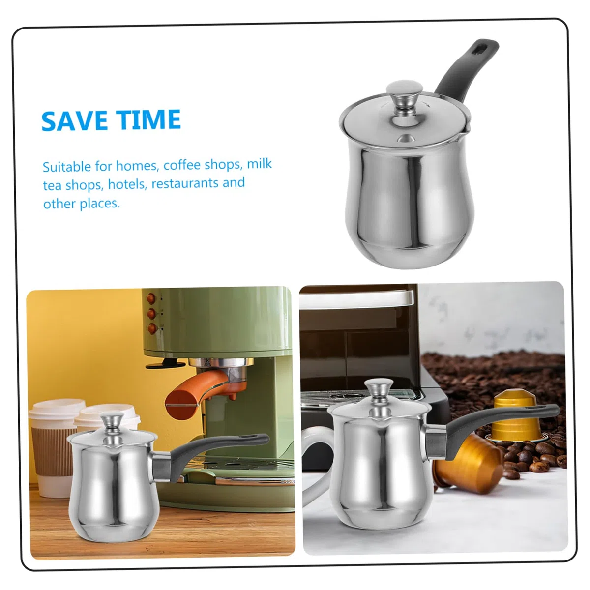 GALPADA Cafetera Turca de Acero Inoxidable de 360 Ml con Asa Ergonómica y Tapa, Adecuado para Café y Bebidas Calientes en Hogar u Oficina