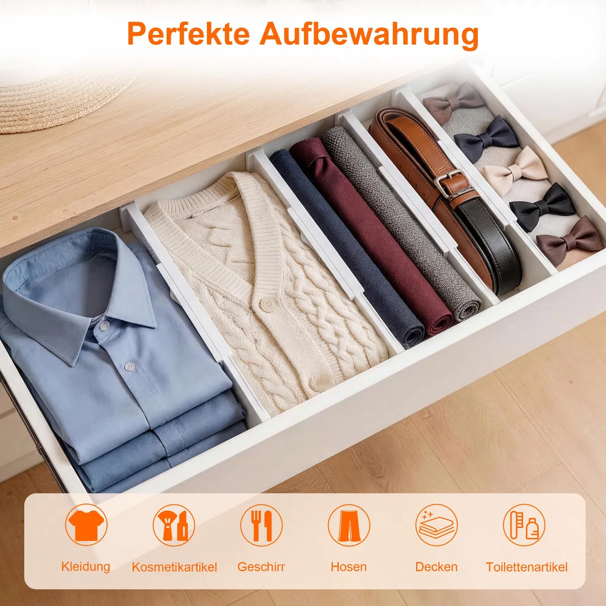 4 Piezas Separador Cajones Ajustable 32.3-59 cm, Divisores Ajustables para Armarios de Ropa, Ajustables Separadores Cajones Plástico para Altura 7 cm para Vestidores, Cocina, Baño, Tocadores
