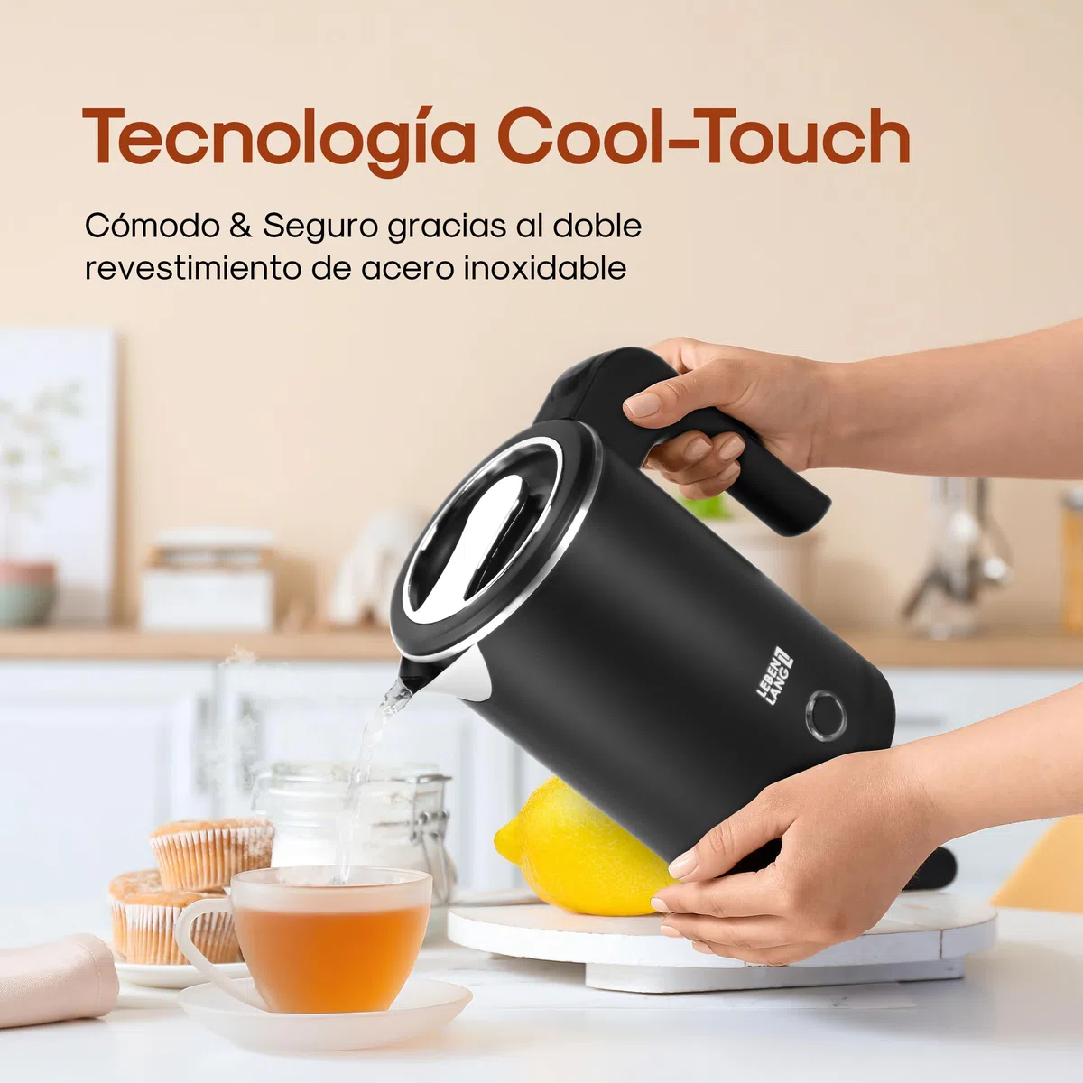 LEBENLANG Hervidor agua electrico en Acero Inoxidable - 0,5 Litros, 600W, Libre de BPA I Pequeño Hervidor Electrico de Viaje I Pequeña Hervidores de agua eléctrico Mini travel kettle