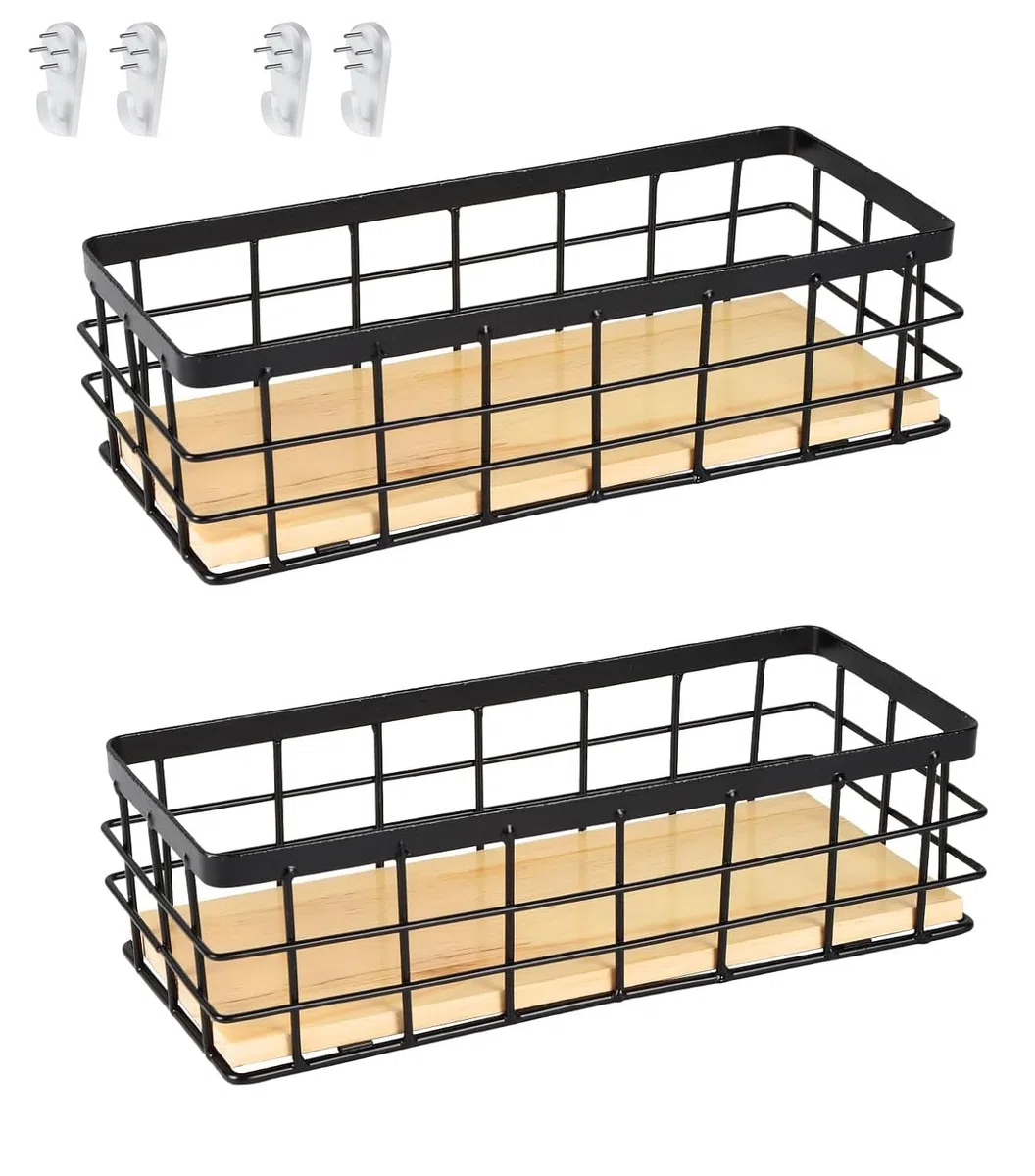 Cesta de alambre, cesta de metal, cesta de almacenamiento de metal para baño, cestas decorativas negras, cesta de pared para el hogar, Adecuado para cocina y baño,25x10x7.5cm,2 artículos