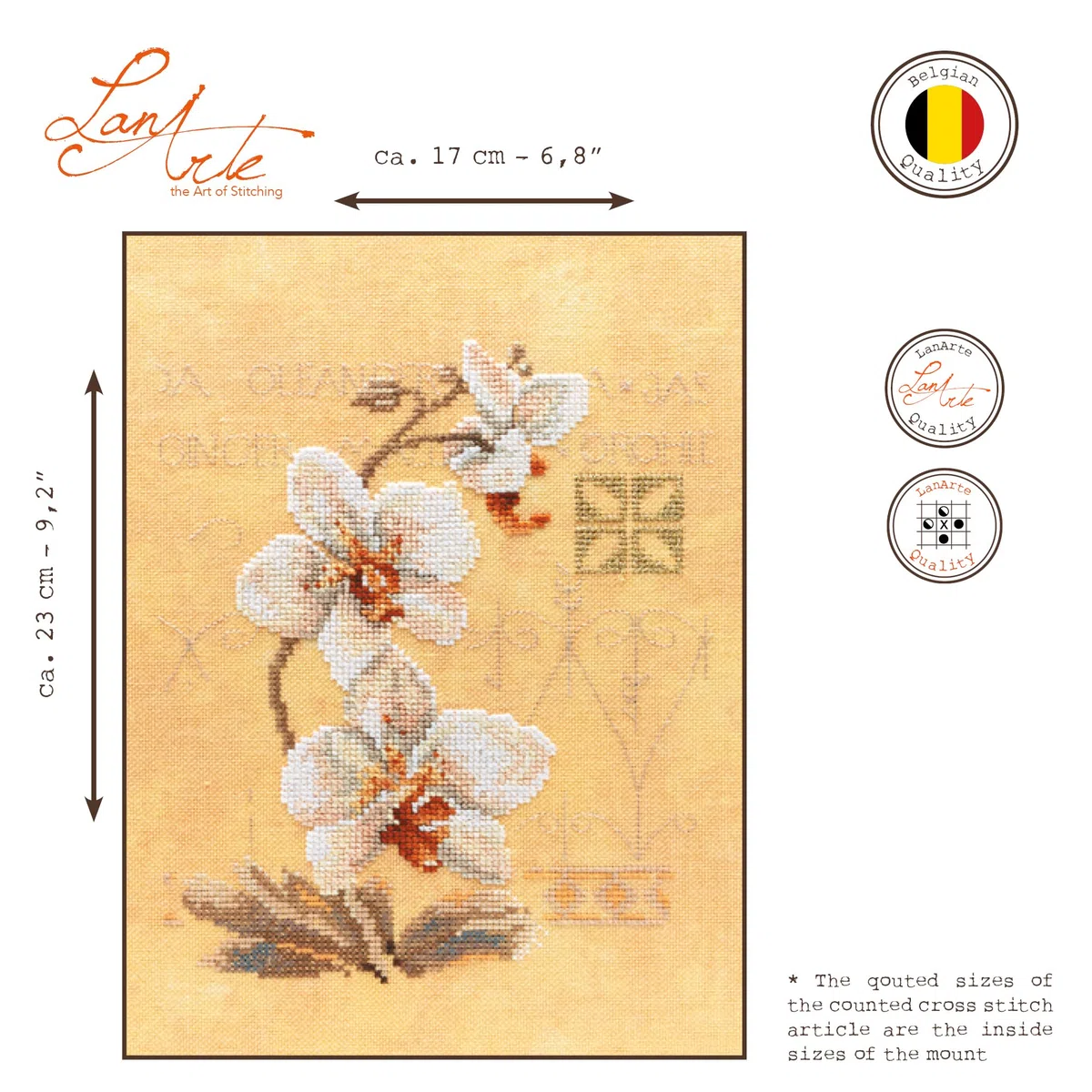 LANARTE Kits De Punto De Cruz Contado Completo Arte De Pared DIY 3 ORQUÍDEAS Set Manualidades Adultos Set Decoracion Salon Creativo Regalo ca. 17 x 23 cm Cross Stitch Embroidery