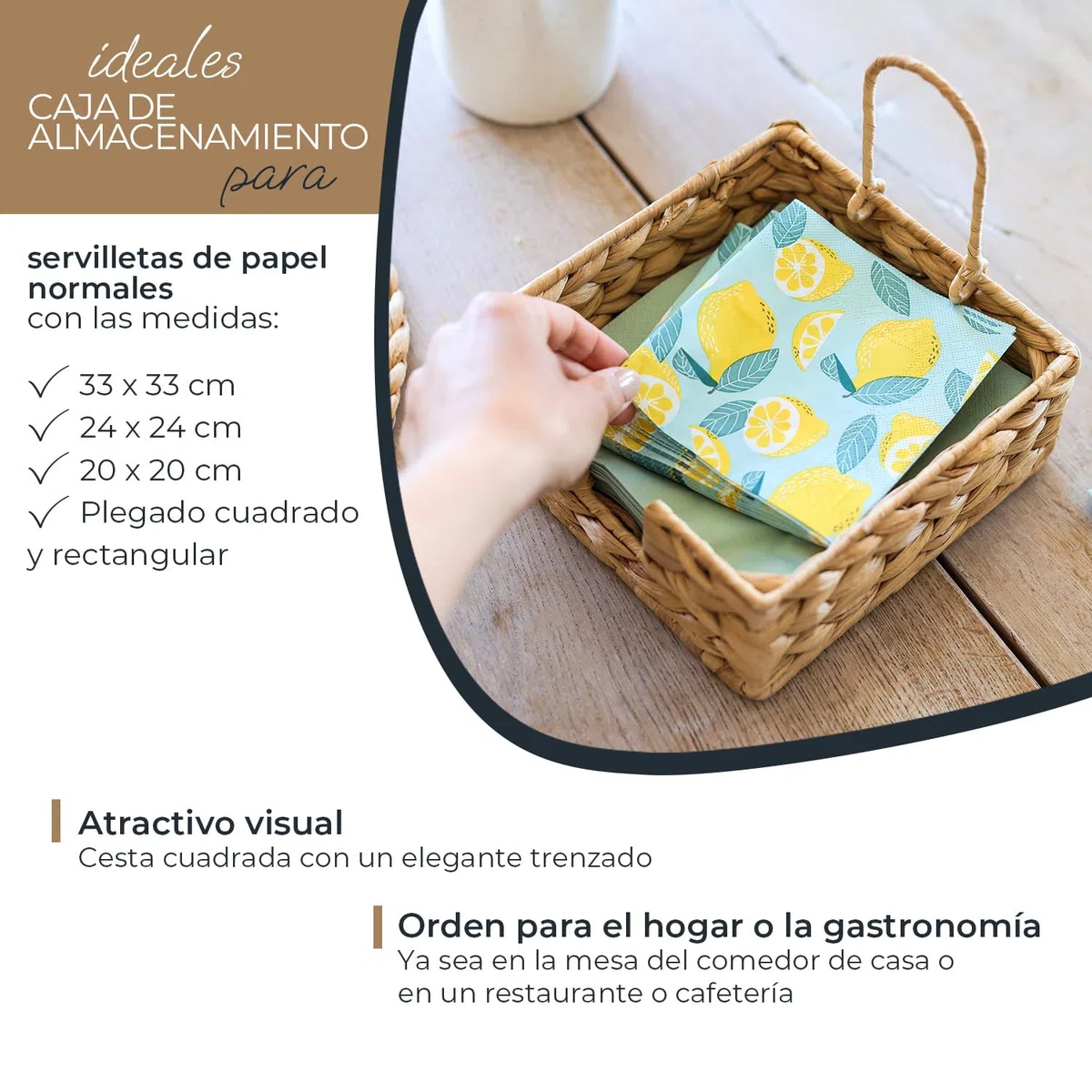 HMF Servilletero trenzado de jacinto de agua, servilletero con abrazadera de seguridad, 19 x 19 x 8 cm