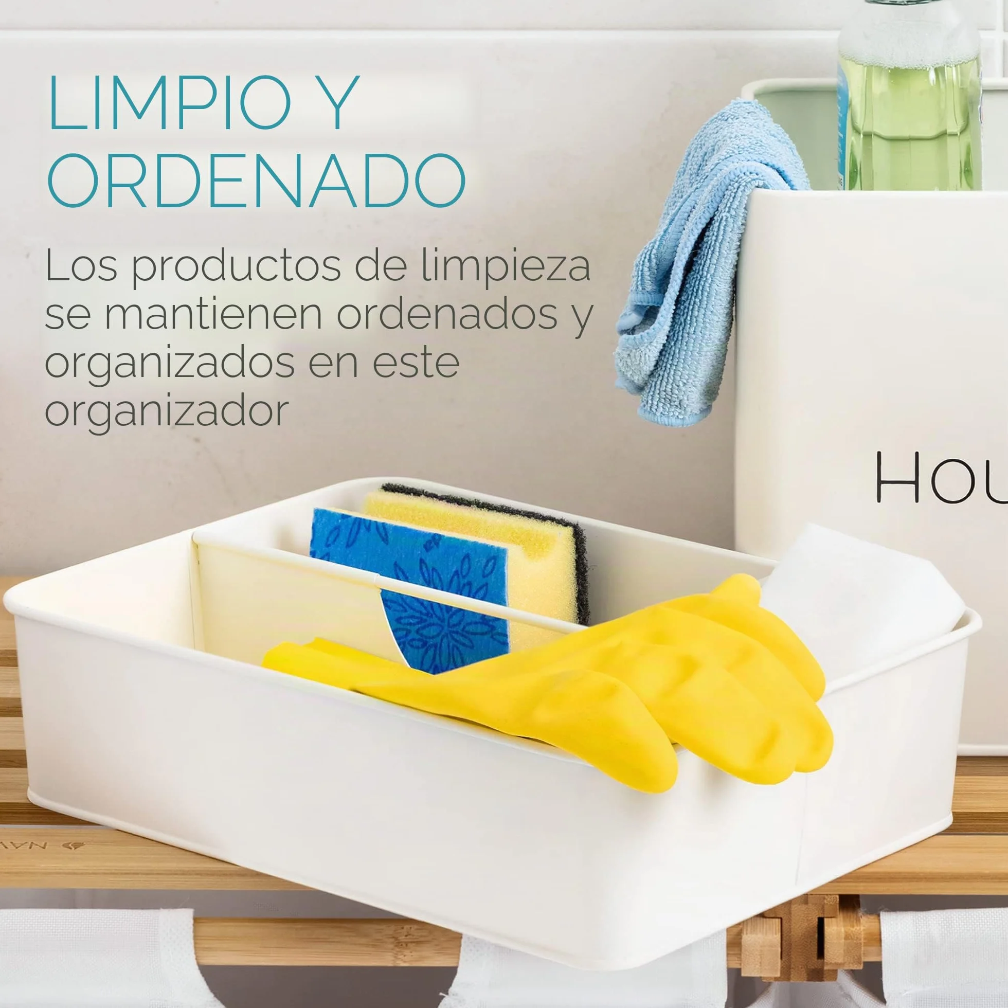 Navaris Cesta para Productos de Limpieza - Caja de almacenaje con 3X Organizador para Productos de Fregadero Cocina baño - 27,7 x 23 x 21 cm - Blanco