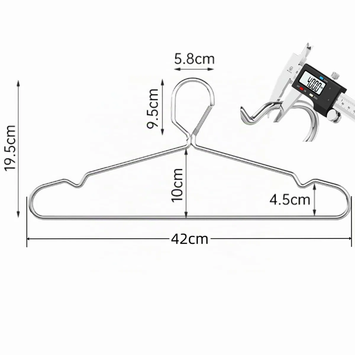 Paquete de 10 perchas de 42 cm con cerradura de alambre, perchas bloqueables de 4 mm, perchas de acero inoxidable, delgadas, resistentes, a prueba de viento, con gancho de cierre, perchas
