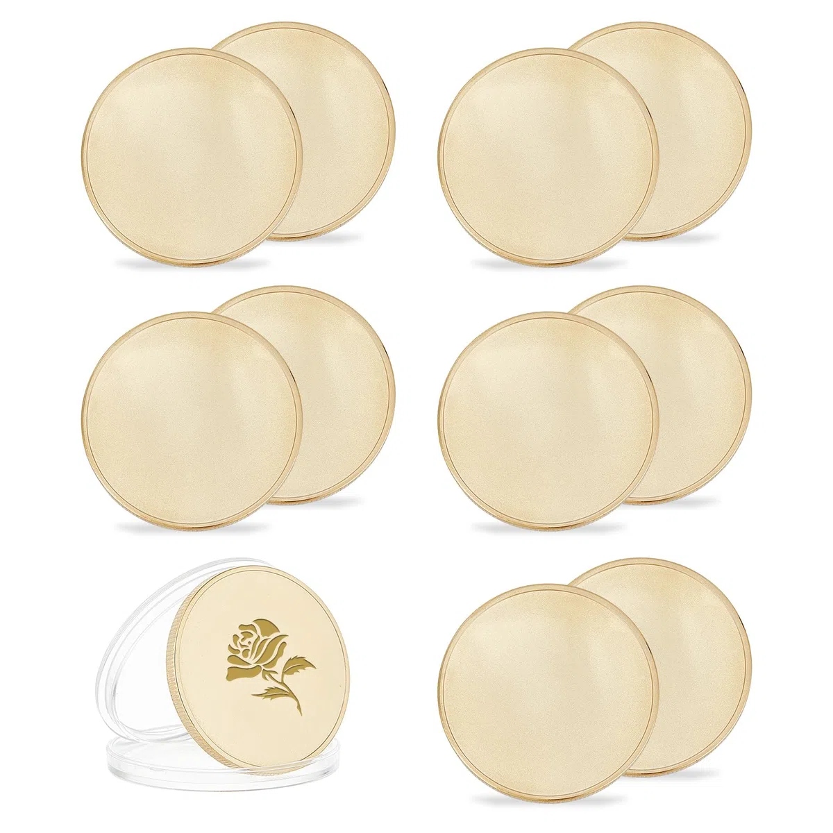 NICENEEDED 10 Pieza de Moneda de Desafío En Blanco de Latón, Monedas En Blanco de 40mm para Grabado Láser con Caja Protectora de Acrílico