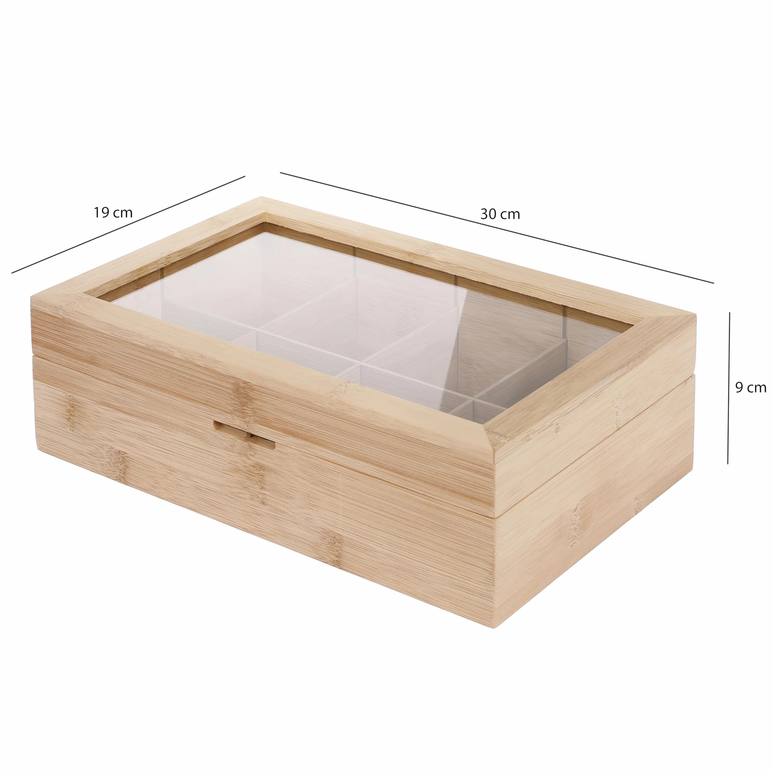 Caja de té de bambú de madera con 8 compartimentos y ventana – Ideal para bolsas de té, té, café, especias o como regalo