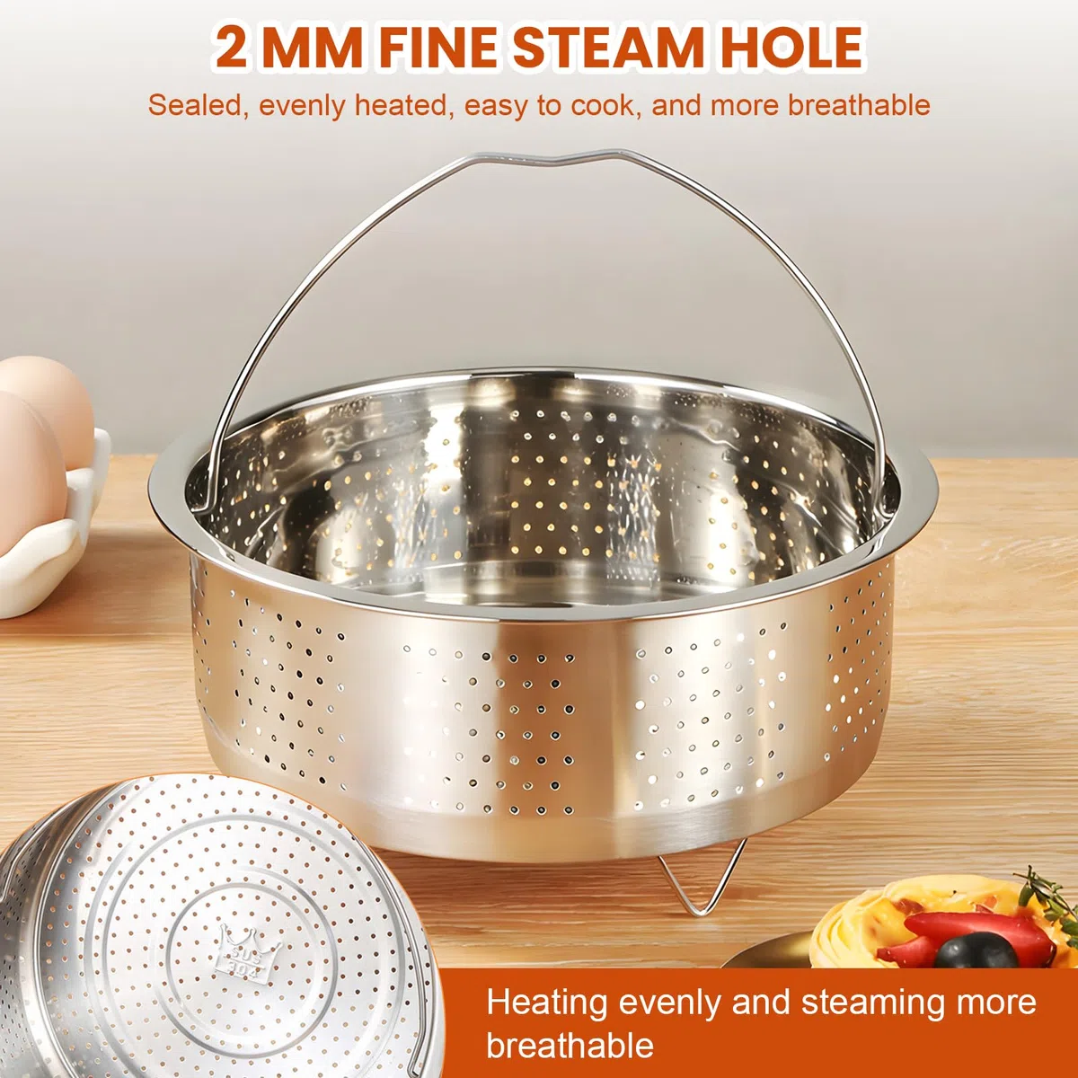 Vaporera Cocinar Vapor De Acero Inoxidable 304, Steamer For Cooking, Inserto para Olla, Colador para Ollas, Ollas De Cocina, Olla A Presión, Guisar Verduras, Frutas, Huevos, 20 Cm, Plateado