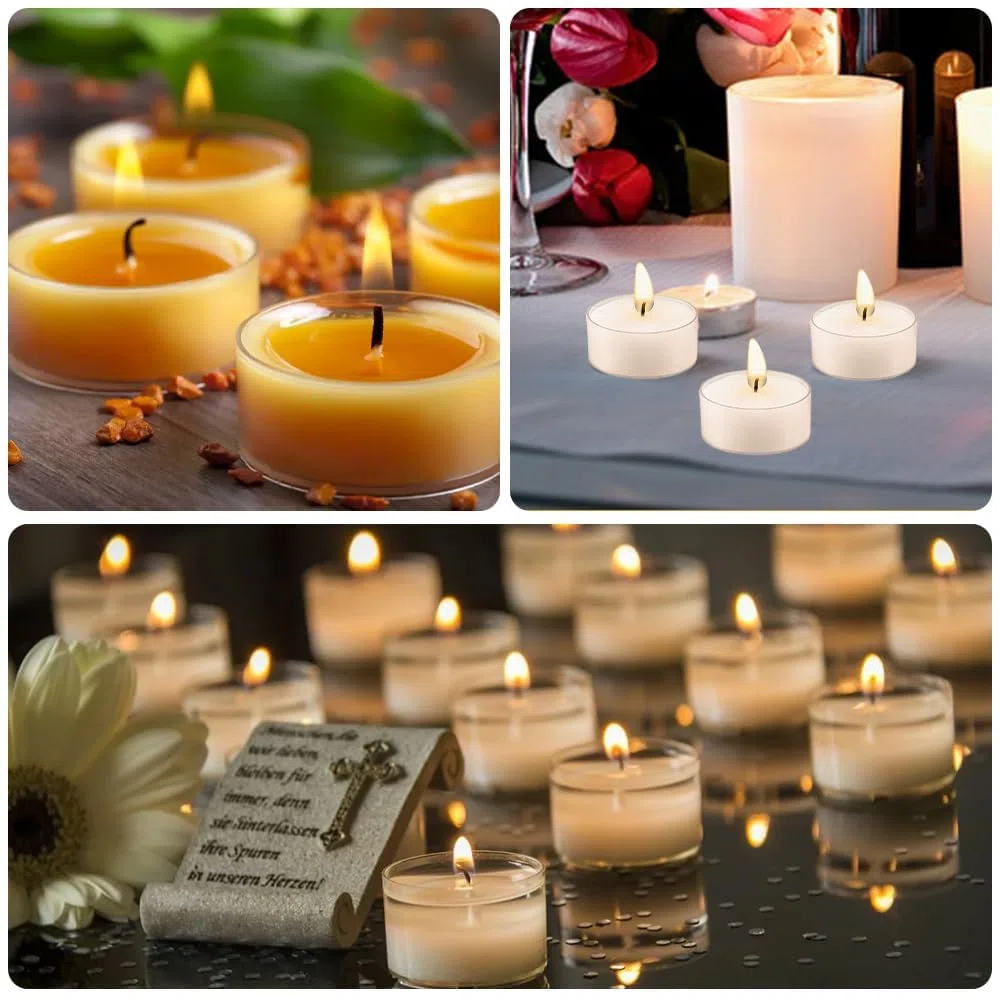 50 Piezas Tarros para Velas de Té Vacíos, Portavelas Decoracion en Plástico con 50 Piezas Mechas para Vela Redondos Transparentes Candelabros para Velas de Té para Bodas, Cenas