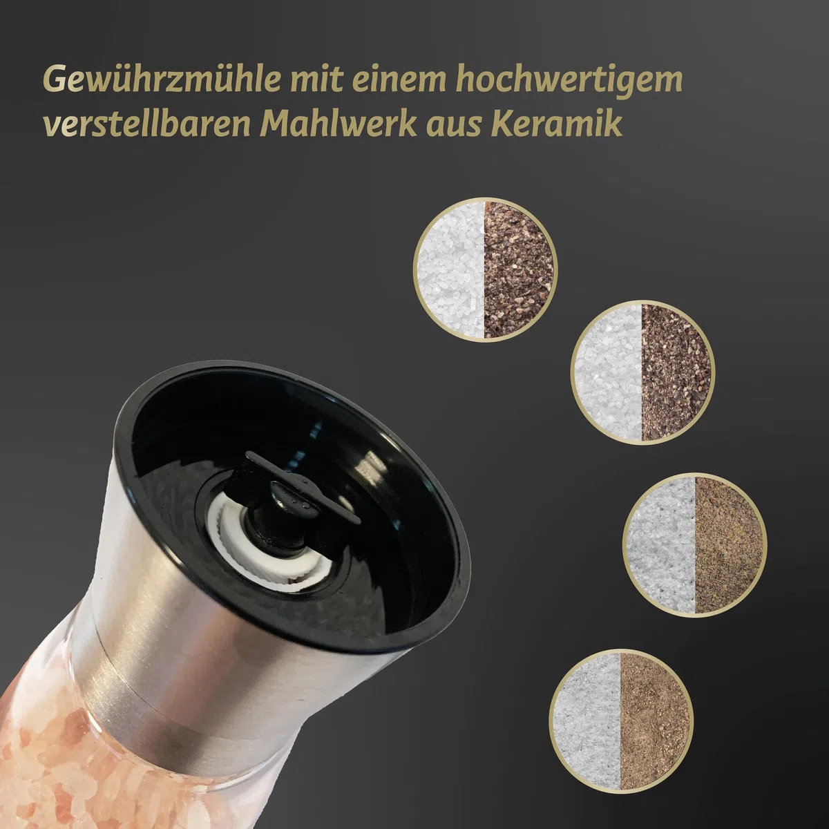 Küper Selection - Juego de 2 molinillos de especias - con pimienta negra y sal de cristal rosa - Molinillo de sal y pimienta - Juego de 2 especias - 90 g de pimienta - 200 g de sal