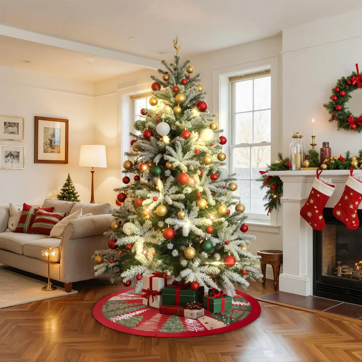 Lanpn Falda Cubre Pie para Arbol de Navidad de 90cm, Grande Terciopelo Árbol de Navidad Redondas, Cubiertas para Base Alfombra para Decoración Navideña de Interiores (Rojo)