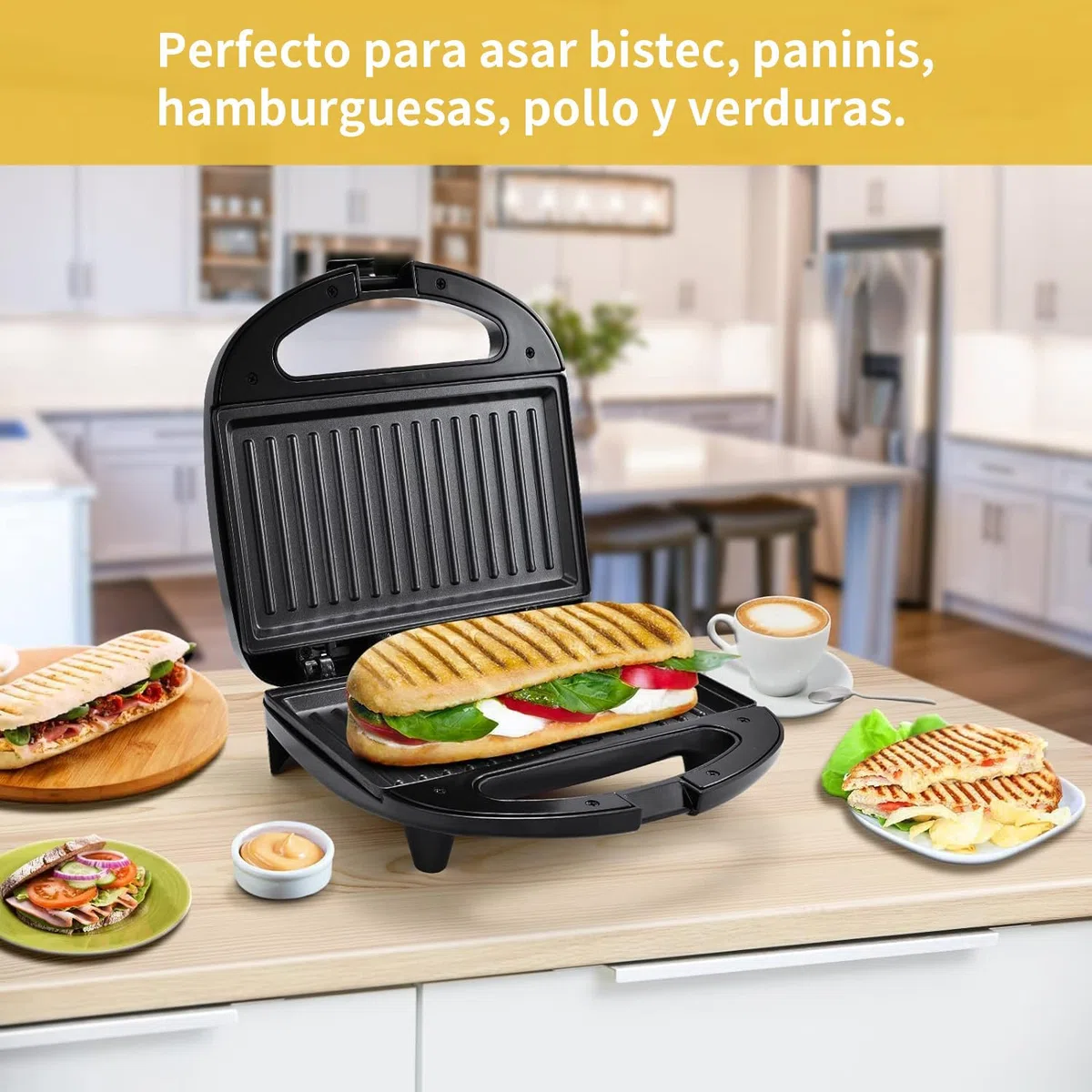 YASHE Sandwicheras, 750W Tostadora Grill, Máquina de Panini con Recubrimiento Antiadherente, Temperatura Automática, LED Indicadoras