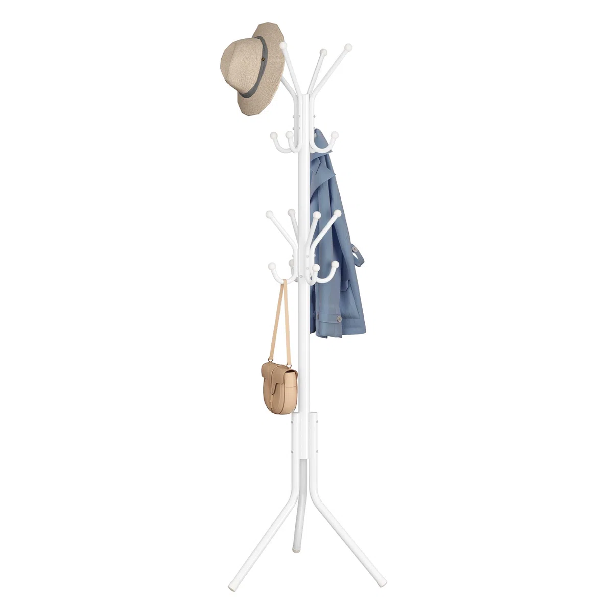 SONGMICS Perchero, Burro de Ropa de Metal, Perchero para Ropa, Bolsos y Sombreros, Altura 175 cm, con 16 Ganchos, para Recibidor, Salón y Dormitorio, Blanco Nube RCR081WC01