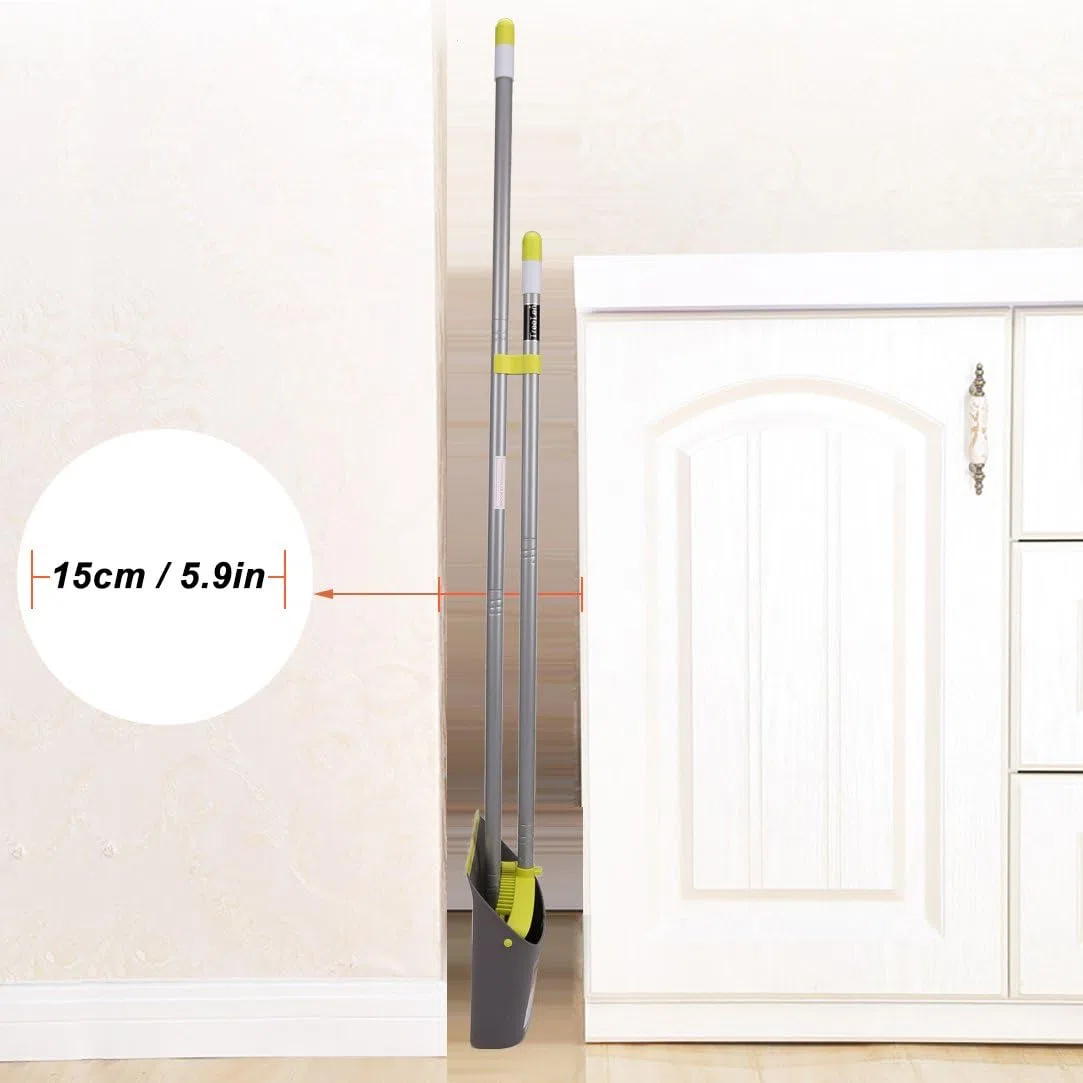 TreeLen Escoba y Recogedor, Set de Broom y Dustpan con Mango Largo, para Oficina y Hogar, con Bloqueo de Recogedor y Cerdas de Goma, Verde/Gris