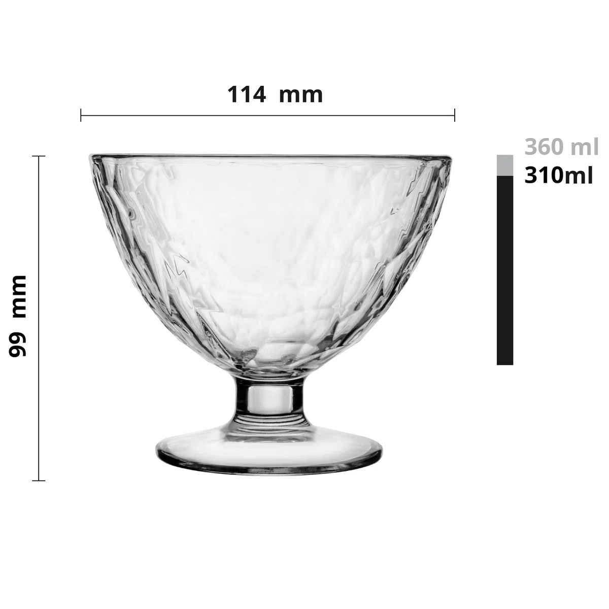 Glasmark KROSNO 1992 Cuenco para helado, cuenco para helado, postre, 310 ml, cristal, resistente, apto para lavavajillas, transparente brillante