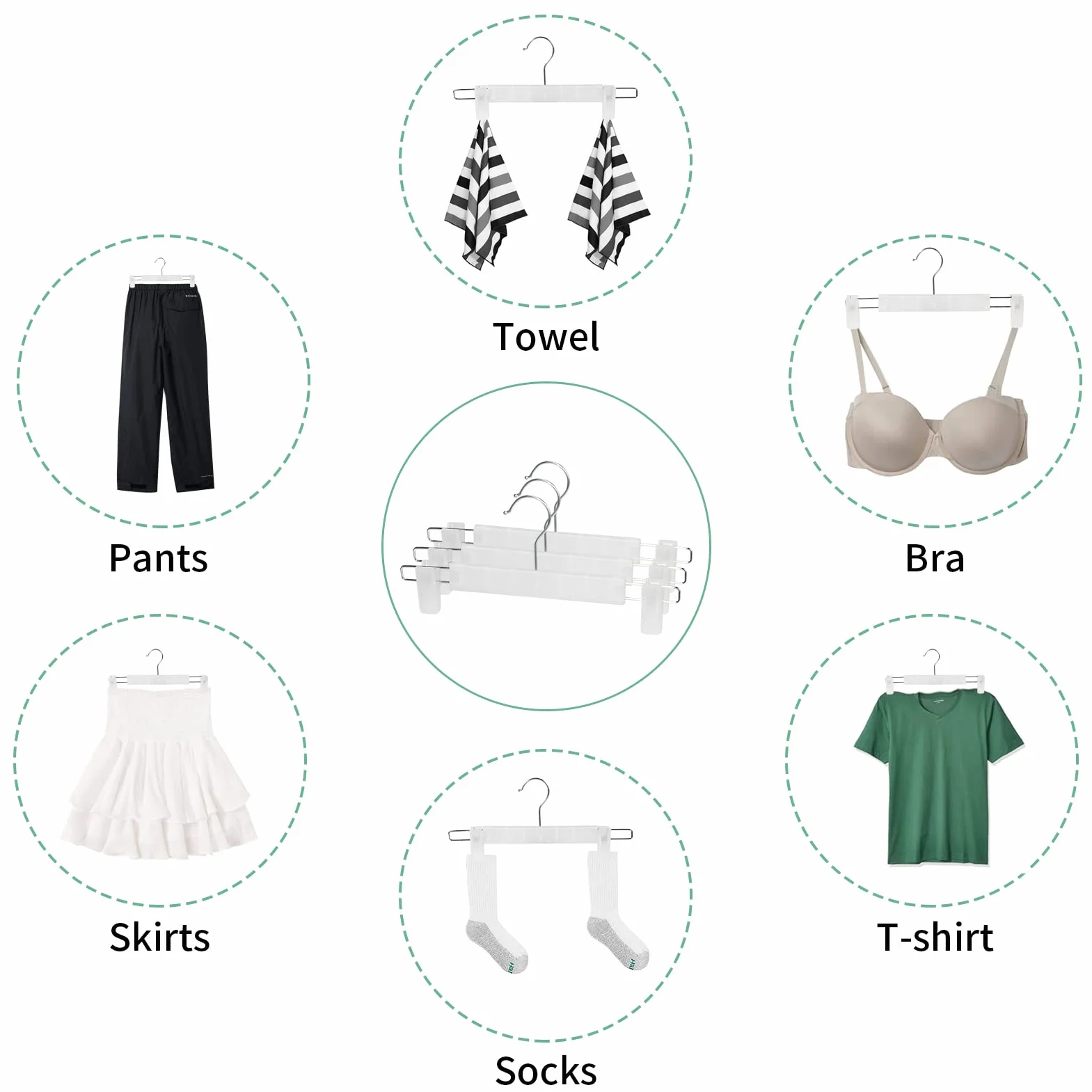 20 Perchas para Pantalones, Perchas Faldas, 2 Duradera con Pinzas, para Pantalones Cortos, Pantalones, Camisas,Falda,Bufanda (translúcidos)