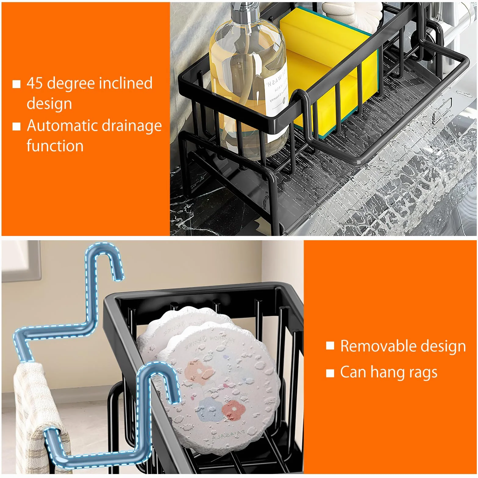 HENGBIRD Acero Inoxidable Porta estropajos Fregadero Desagüe Automático para Guarda estropajos Fregadero Soporte Estropajo fregaderos, Accesorios de Cocina.
