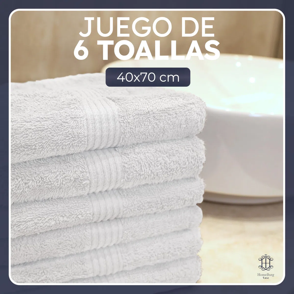 Luxe Set de 6 Toallas - Algodón Suave & Absorbente, Secado Rápido, Fáciles de Mantener, 40×70 cm, Blanco