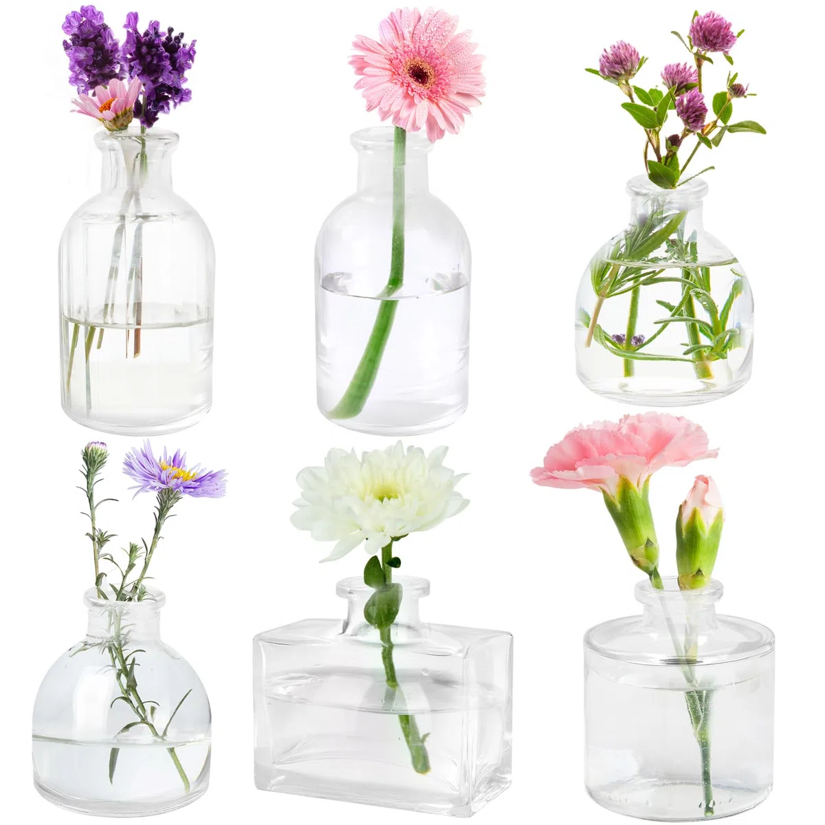 Juego de 6 Pequeños Jarrones de Cristal, jarrón para Decoración de Mesa de Boda, Floreros Modernos Mini para Hogar, Salón y Boda