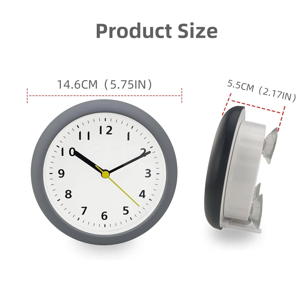 Reloj de Ducha silencioso, Resistente al Agua, no Hace Tic-TAC, Funciona con Pilas, con Gancho, Soporte Plegable y Ventosa de PVC para el Cuarto de baño Dormitorio