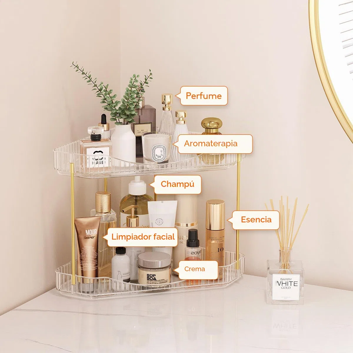 Lifewit Organizador de 2 Niveles para Encimera de Baño, Organizador de Plástico para Maquillaje y Cuidado de la Piel, Bandeja y Estante para Cosméticos en Dormitorio, Tocador, Cocina (Transparente)