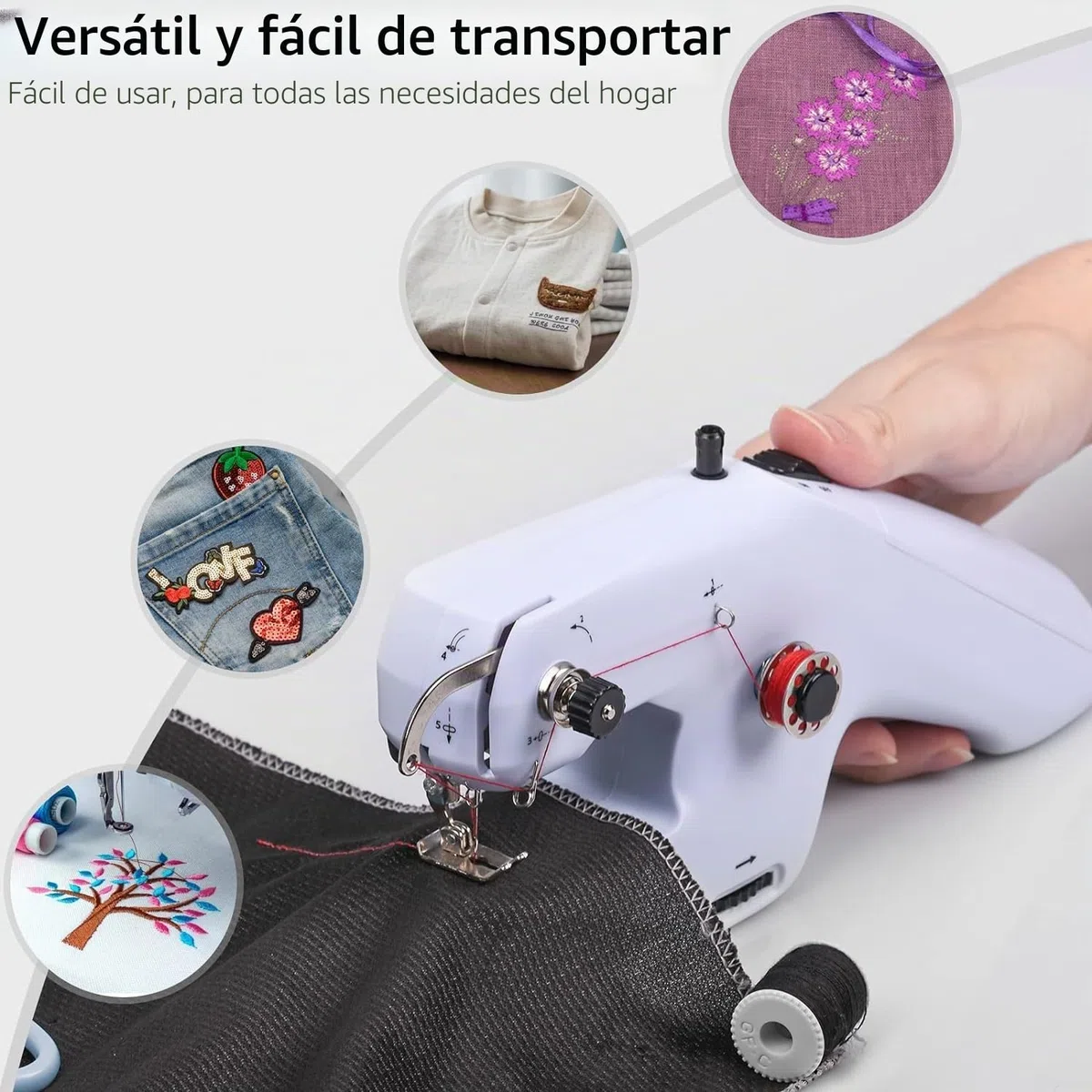 Máquina de coser a mano, mini máquina de coser eléctrica portátil, doble hilo, equipada con aguja e hilo, fácil de aplicar, para principiantes, aplicable a ropa, cortinas