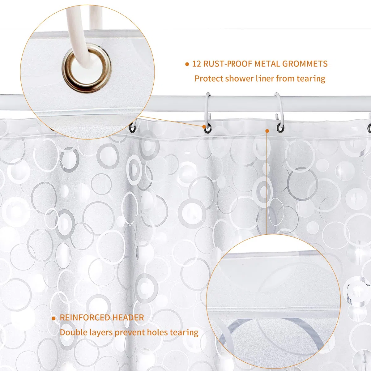 Cortina de Ducha con Forro Antibacteriano con imanes, Resistente al Moho y Repelente al Agua para el baño, Resistente Forro de Ducha Libre de PVC, Cortinas de baño de 182,88 x 182,88 cm