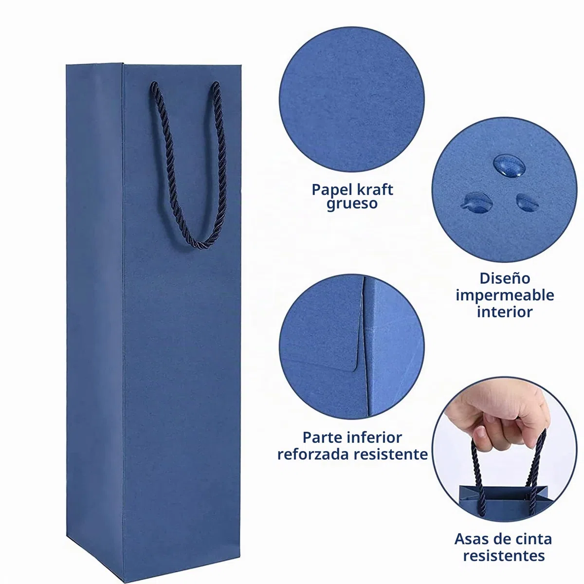 Bolsas de Papel para Botellas de Vino Kraft, Bolsas de Regalo para Botellas con asas, Organizador de Vino Kraft de 12 Piezas para Boda, Bolsas de Regalo para Botellas de Fiestas (Azules)