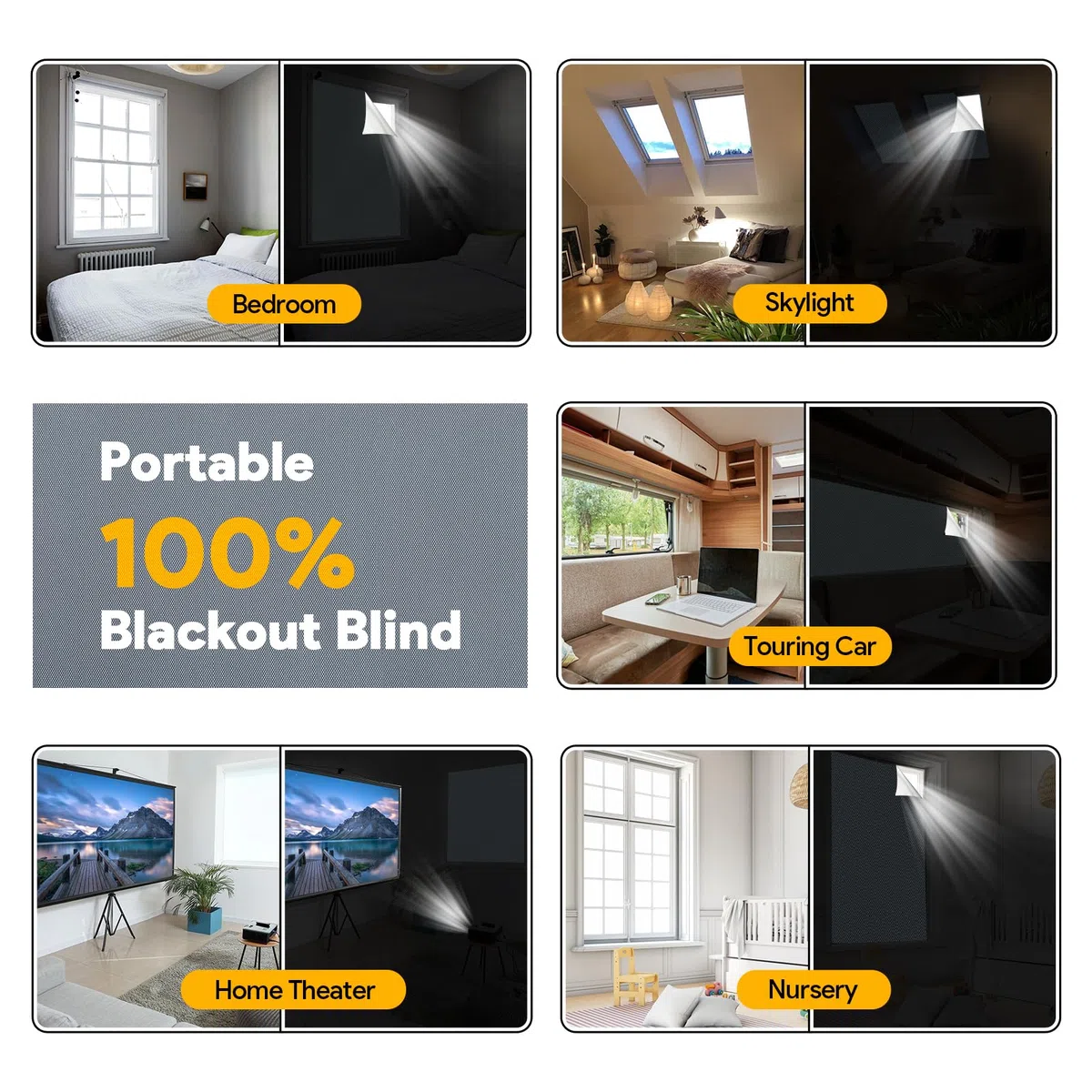 Estores Opacos Sin Taladrar, 200x148cm Tela Opaca para Ventanas con Revestimiento Térmico Aislante, Cortina Blackout Curtains Portátil y Cortable Foscurit para Hogar, Velux, Caravana y Viajes
